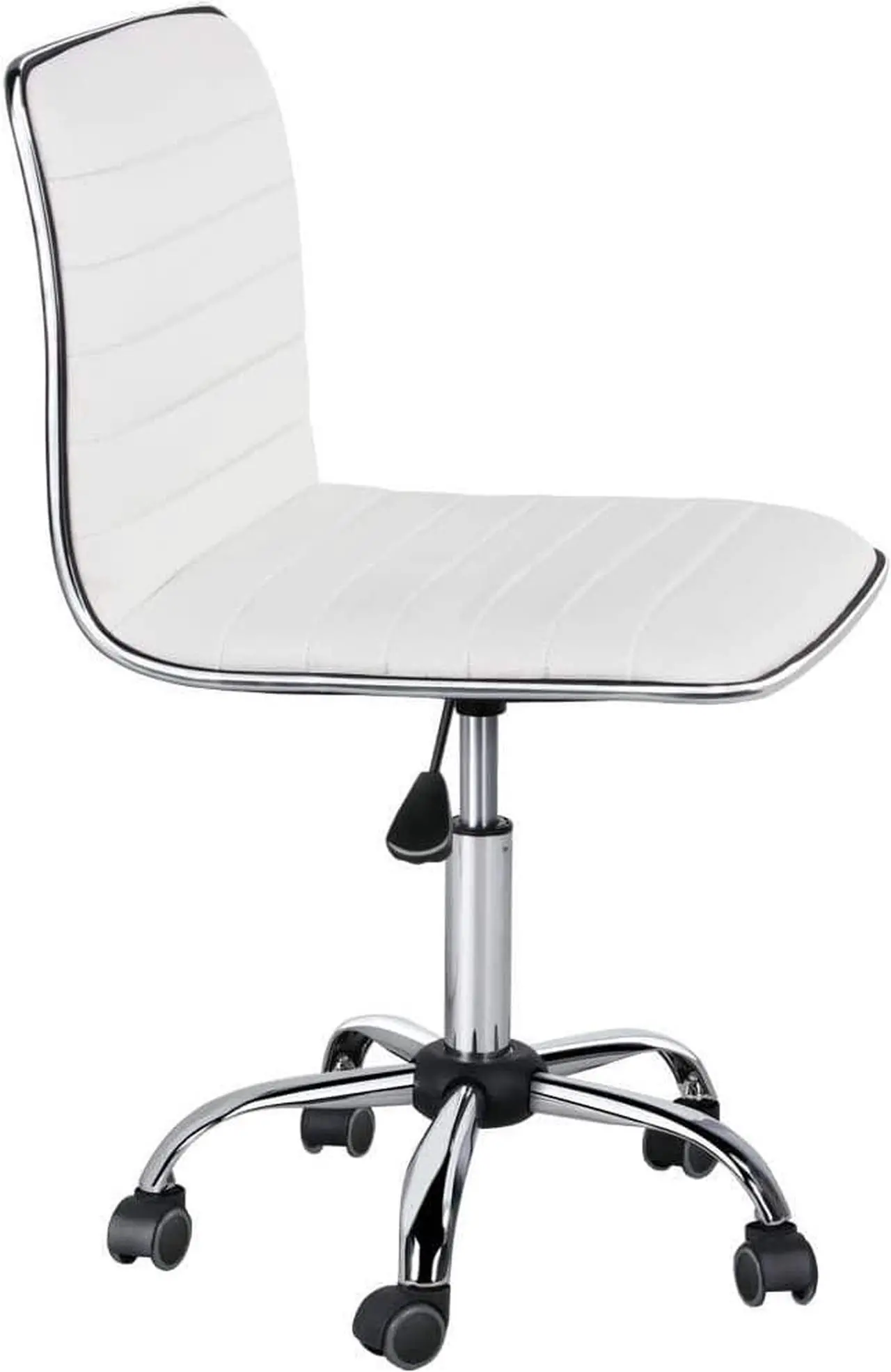 Main image of Topeakmart Office Task Chair Faux Leather Low Back Ribbed Armless Swivel Desk Chair Office Chair w/Wheels White