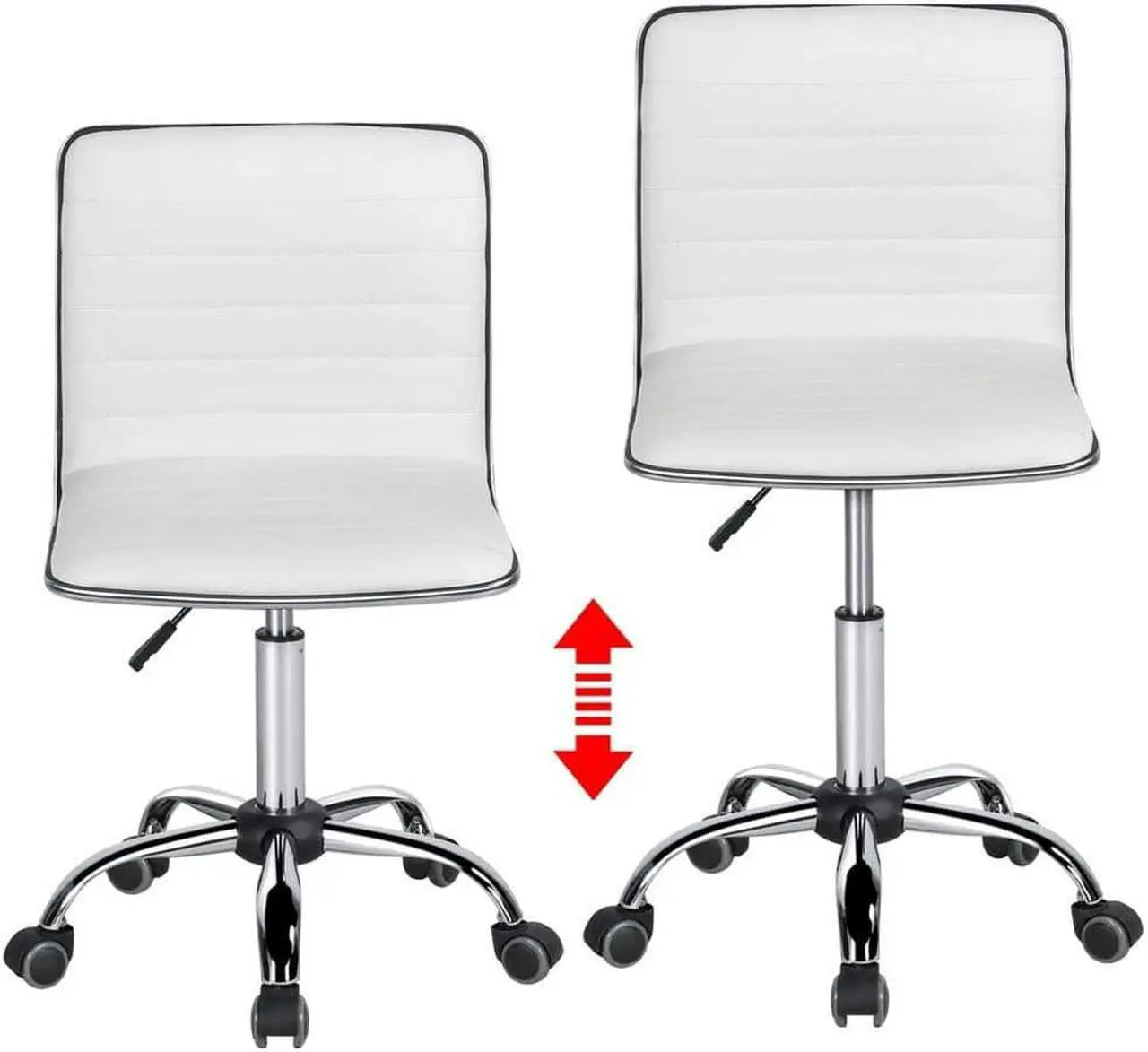Alt view image 5 of 7 - Topeakmart Office Task Chair Faux Leather Low Back Ribbed Armless Swivel Desk Chair Office Chair w/Wheels White
