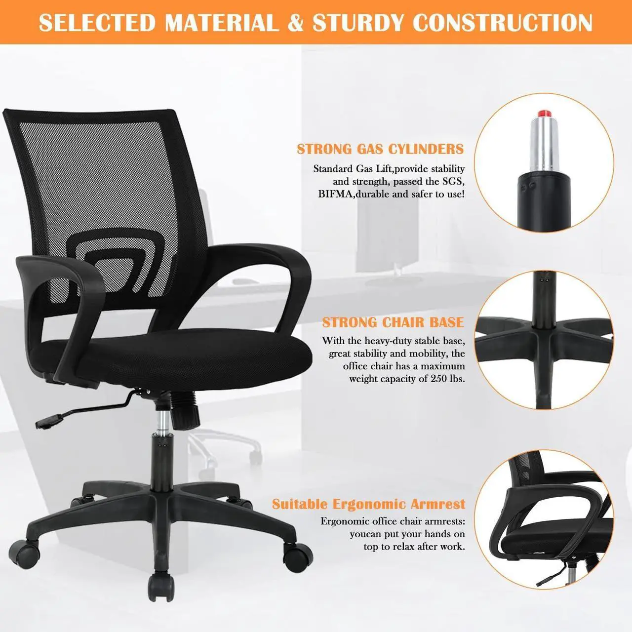 Alt view image 2 of 7 - PIKAQTOP Desk Chair Office Chair for Women, Mesh Task Ergonomic Chair with Thick Cushion Seat, Lumbar Support & Mesh Back,Computer Mesh Executive Adjustable Comfy Chair for Home Office Reading, Black