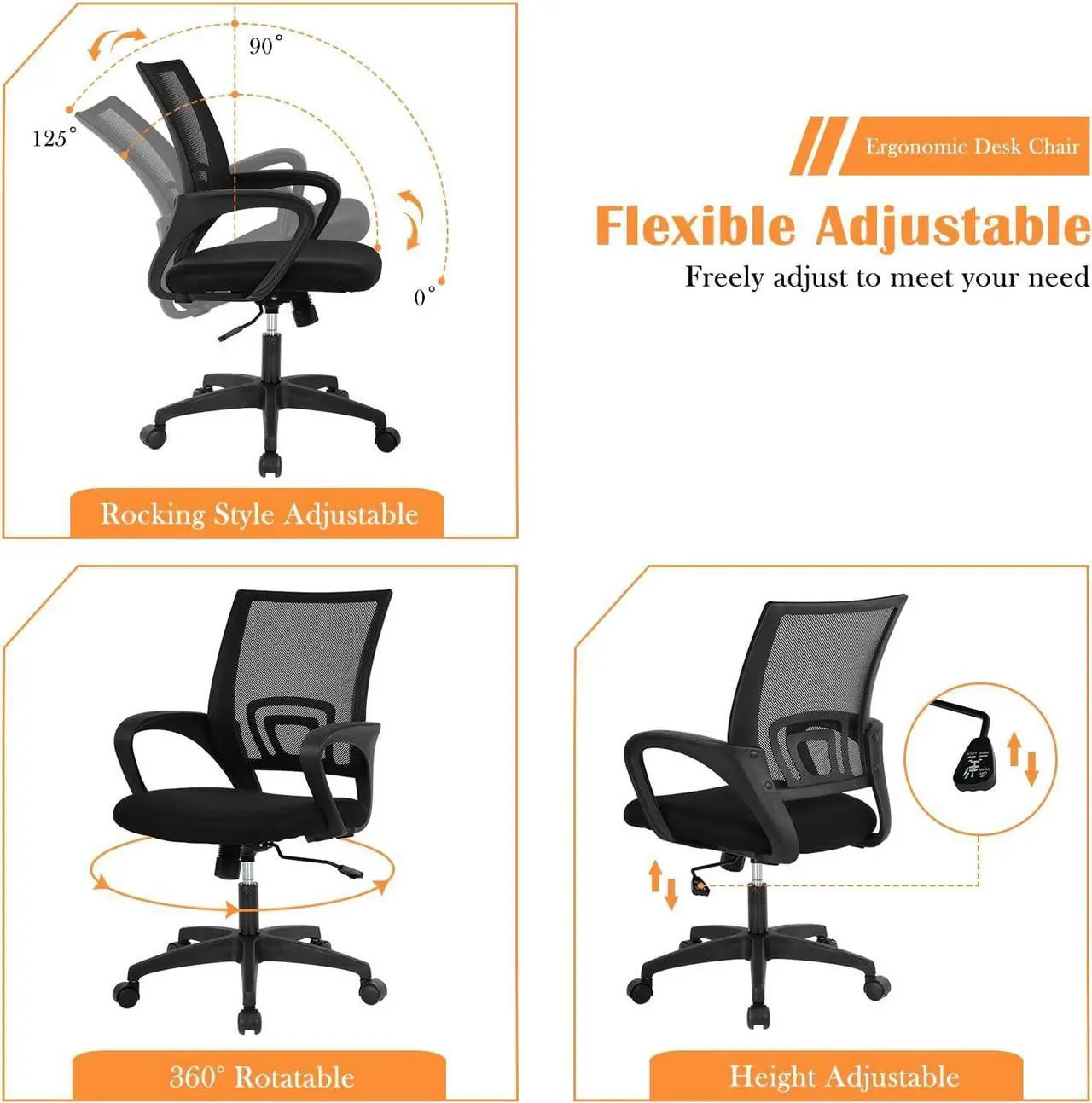 Alt view image 5 of 7 - PIKAQTOP Desk Chair Office Chair for Women, Mesh Task Ergonomic Chair with Thick Cushion Seat, Lumbar Support & Mesh Back,Computer Mesh Executive Adjustable Comfy Chair for Home Office Reading, Black