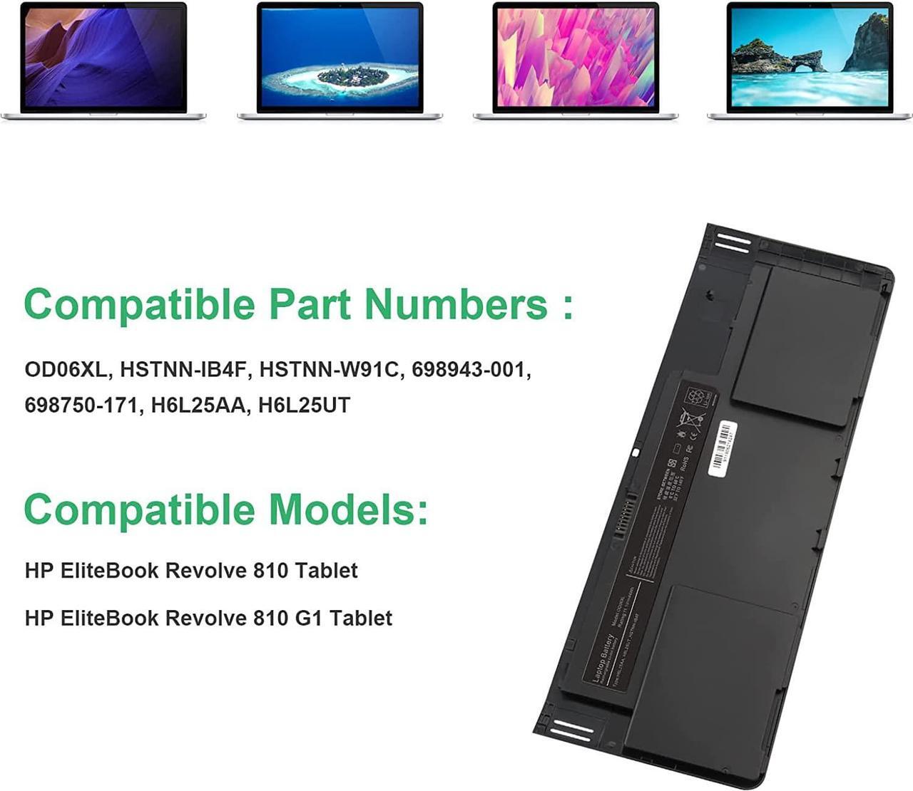 Alt view image 2 of 7 - ASUNCELL 44Wh OD06XL Battery for HP EliteBook Revolve 810 Tablet Series EliteBook Revolve 810 G1 Tablet, 11.1V 4-Cell