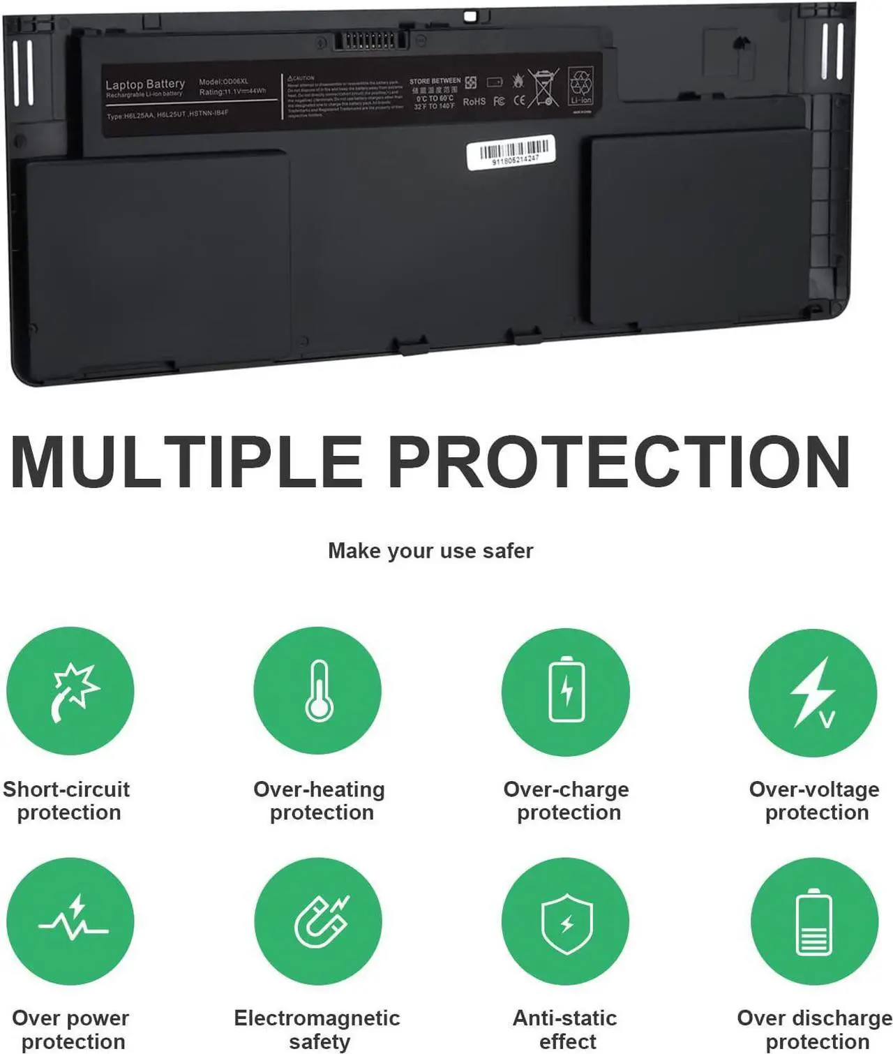 Alt view image 5 of 7 - ARyee OD06XL OD06 Laptop Battery Replacement for HP Elitebook Revolve 810 G1 G2 Series Tablet ODO6XL 698750-171 698750-1C1 698943-001 H6L25AA H6L25UT HSTNN-IB4F HSTNN-W91C