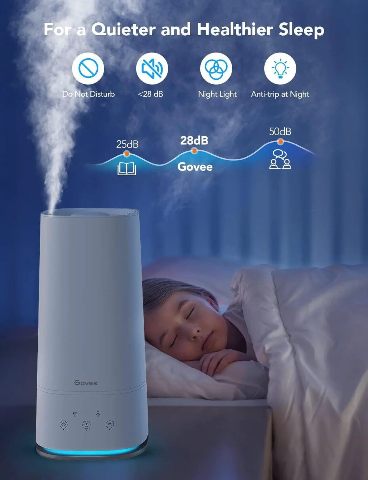 Alt view image 5 of 7 - 4L Smart Humidifiers for Bedroom with Hygrometer Thermometer, Top Fill Cool Mist Humidifier, WiFi Voice & Remote Control, Auto Mode, Air Humidifier for Baby and Plants, Lasts up to 36 Hours