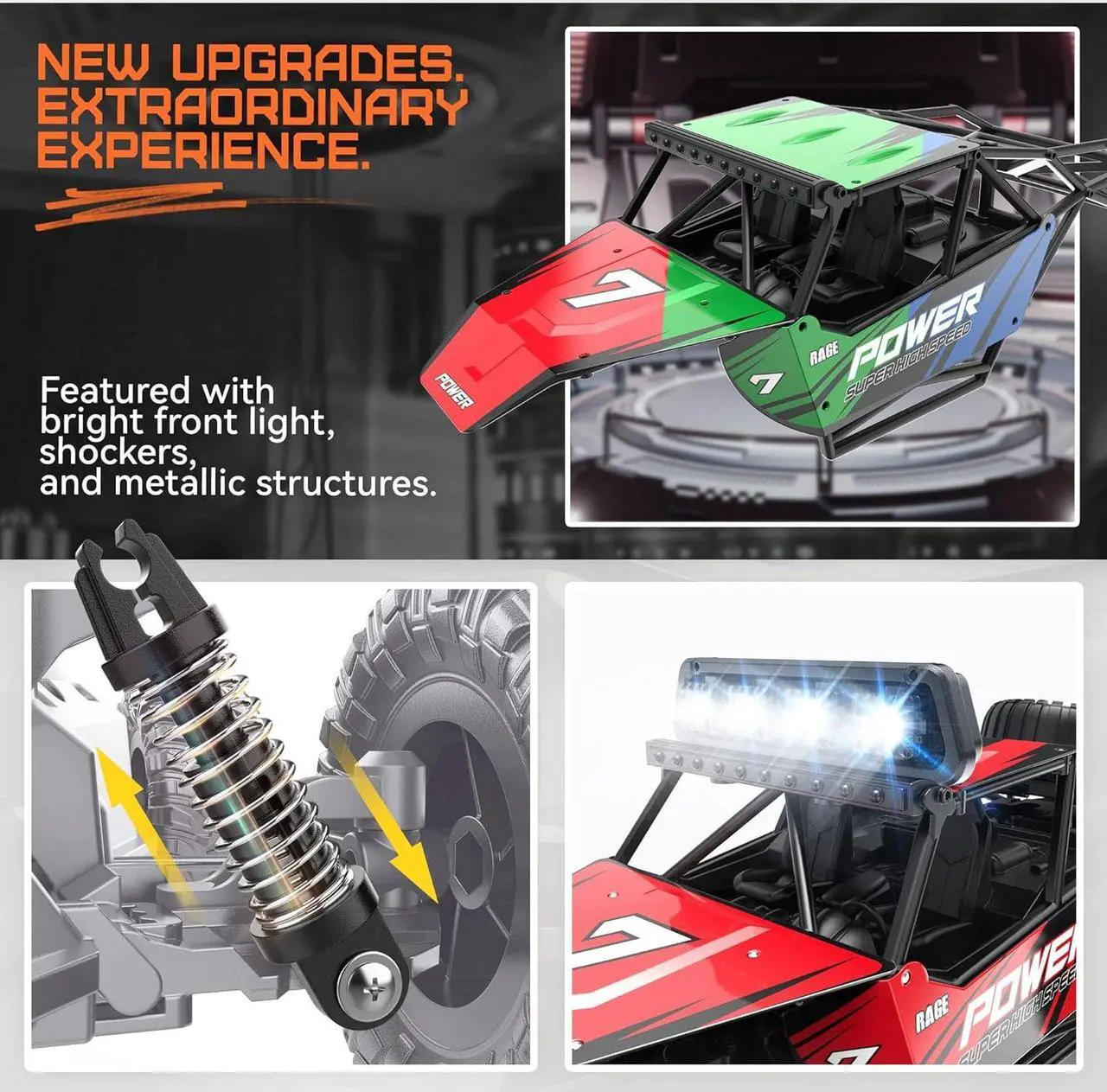 Alt view image 6 of 7 - BEZGAR TB141 RC Cars -1:14 Rc Cars for Boys Age 4-7 with Two Rechargeable Batteries, Fast Rc Monster Truck for Kids & Adults, All Terrains Remote Control Car for Boys 8-12 with LED Headlight (Red)