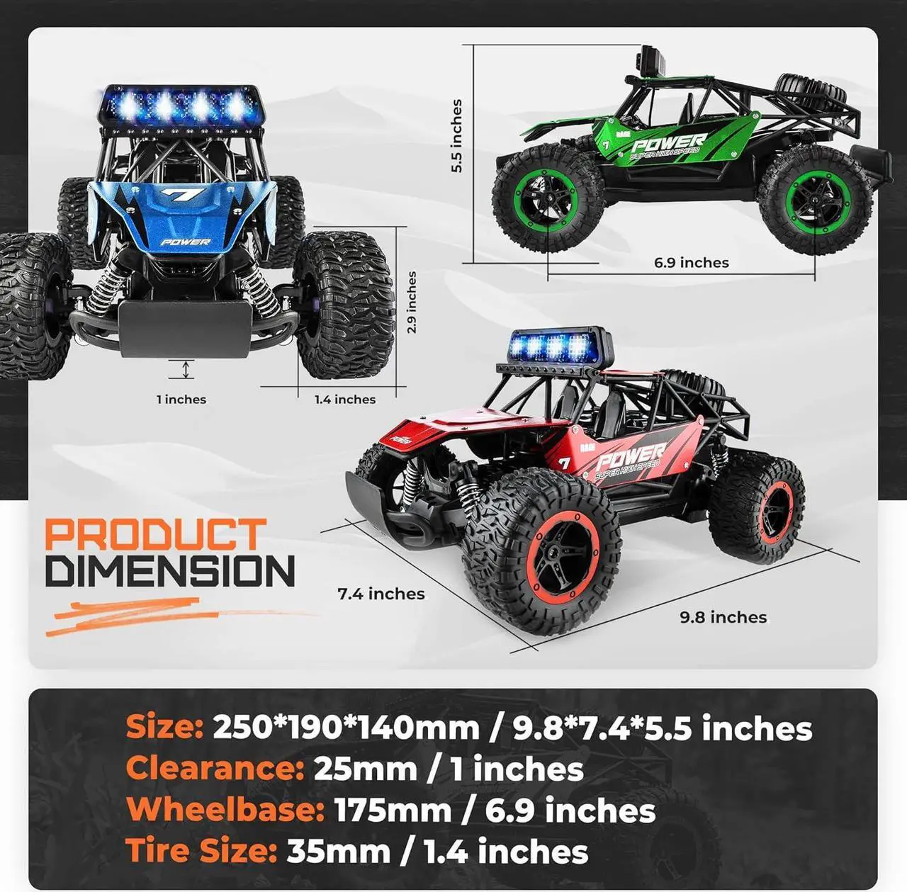Alt view image 5 of 7 - BEZGAR TB141 RC Cars -1:14 Rc Cars for Boys Age 4-7 with Two Rechargeable Batteries, Fast Rc Monster Truck for Kids & Adults, All Terrains Remote Control Car for Boys 8-12 with LED Headlight (Red)
