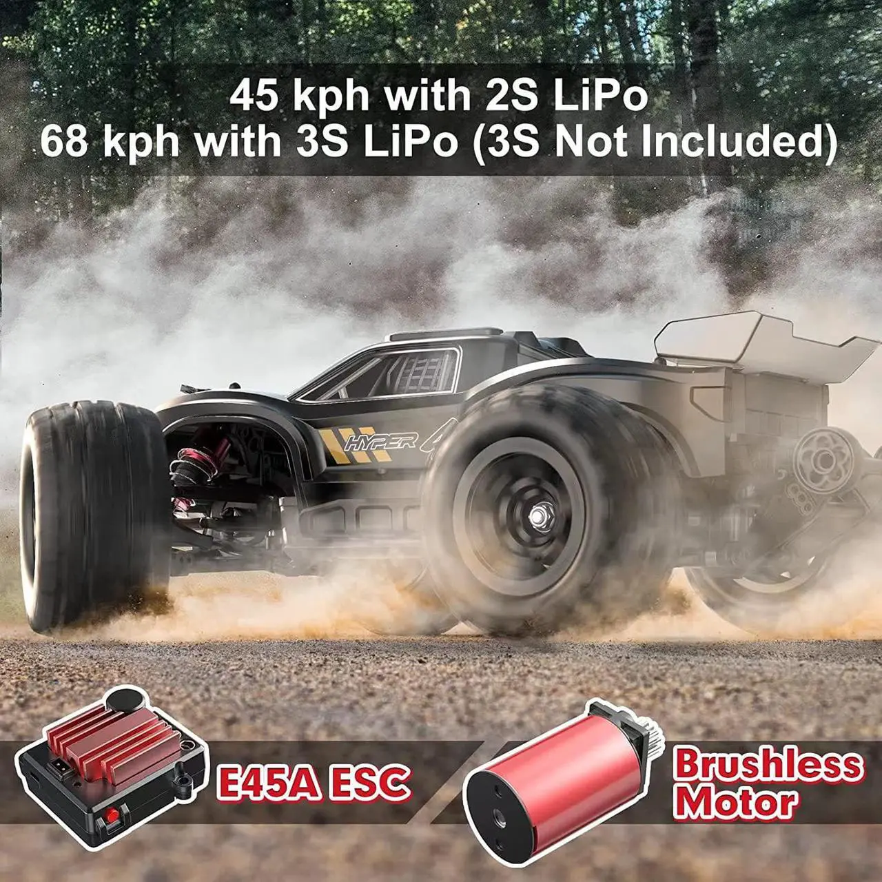 Alt view image 2 of 6 - HYPER GO H16BM 1/16 RTR Brushless Fast RC Cars for Adults, Max 42mph Electric Off-Road RC Truck, High Speed RC Car 4WD Remote Control Car with 2 Lipo Batteries for Adult, Compatible with 3S Lipo