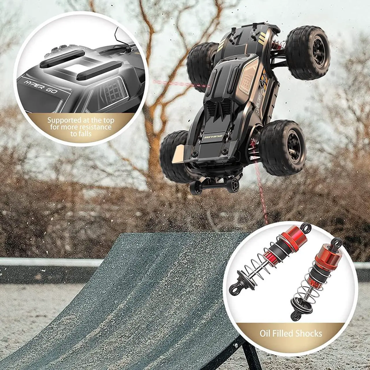 Alt view image 3 of 6 - HYPER GO H16BM 1/16 RTR Brushless Fast RC Cars for Adults, Max 42mph Electric Off-Road RC Truck, High Speed RC Car 4WD Remote Control Car with 2 Lipo Batteries for Adult, Compatible with 3S Lipo