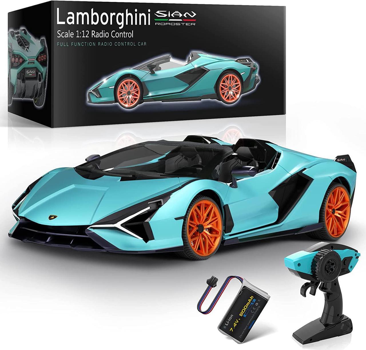 Main image of MIEBELY Lamborghini Remote Control Car, 1:12 Scale Lambo Toy Car 7.4V 900mAh Officially Licensed 12Km/h Fast Rc Cars with Led Light 2.4Ghz Model Car for Adults Boys Girls Birthday Ideas Gift - Blue