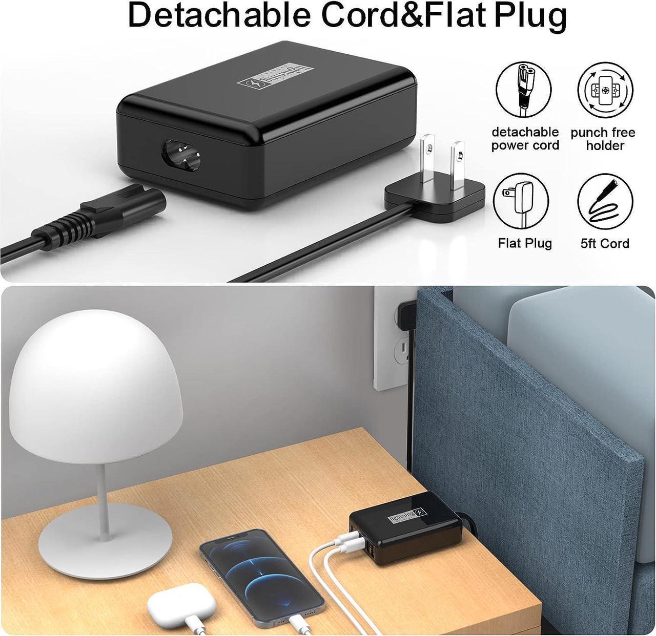 Alt view image 3 of 7 - Fast Charger USB C 100W 5 Ports Charging Blocks Ultra Thin Flat Plug USB Charging Hub with 360° Rotated Adhesive Punch-Free Holder Charging Station for Laptops Tablets Cellphones Stuff