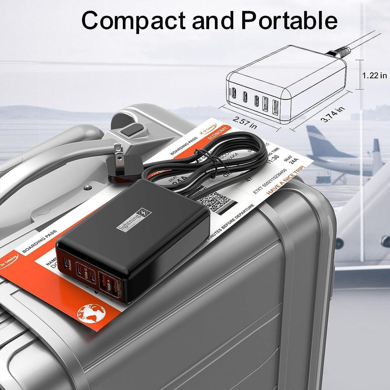 Alt view image 6 of 7 - Fast Charger USB C 100W 5 Ports Charging Blocks Ultra Thin Flat Plug USB Charging Hub with 360° Rotated Adhesive Punch-Free Holder Charging Station for Laptops Tablets Cellphones Stuff