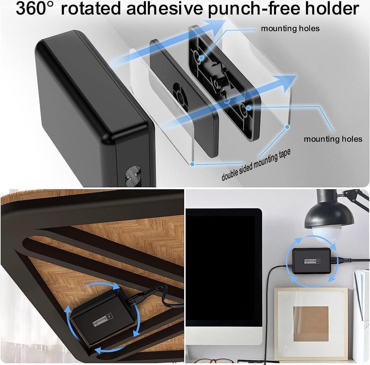 Alt view image 5 of 7 - Fast Charger USB C 100W 5 Ports Charging Blocks Ultra Thin Flat Plug USB Charging Hub with 360° Rotated Adhesive Punch-Free Holder Charging Station for Laptops Tablets Cellphones Stuff