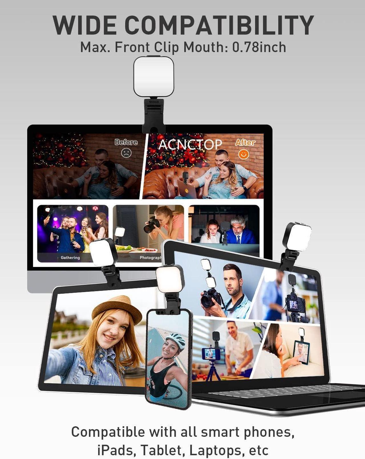 Alt view image 2 of 7 - ACNCTOP 64 LED Rechargeable Selfie Light - 5 Lighting Mode Phone Ring Light Mini Portable Clip on Fill Lights for iPhone, Cell Phone, Laptop, TikTok, Selfie, Video Conference, Camera