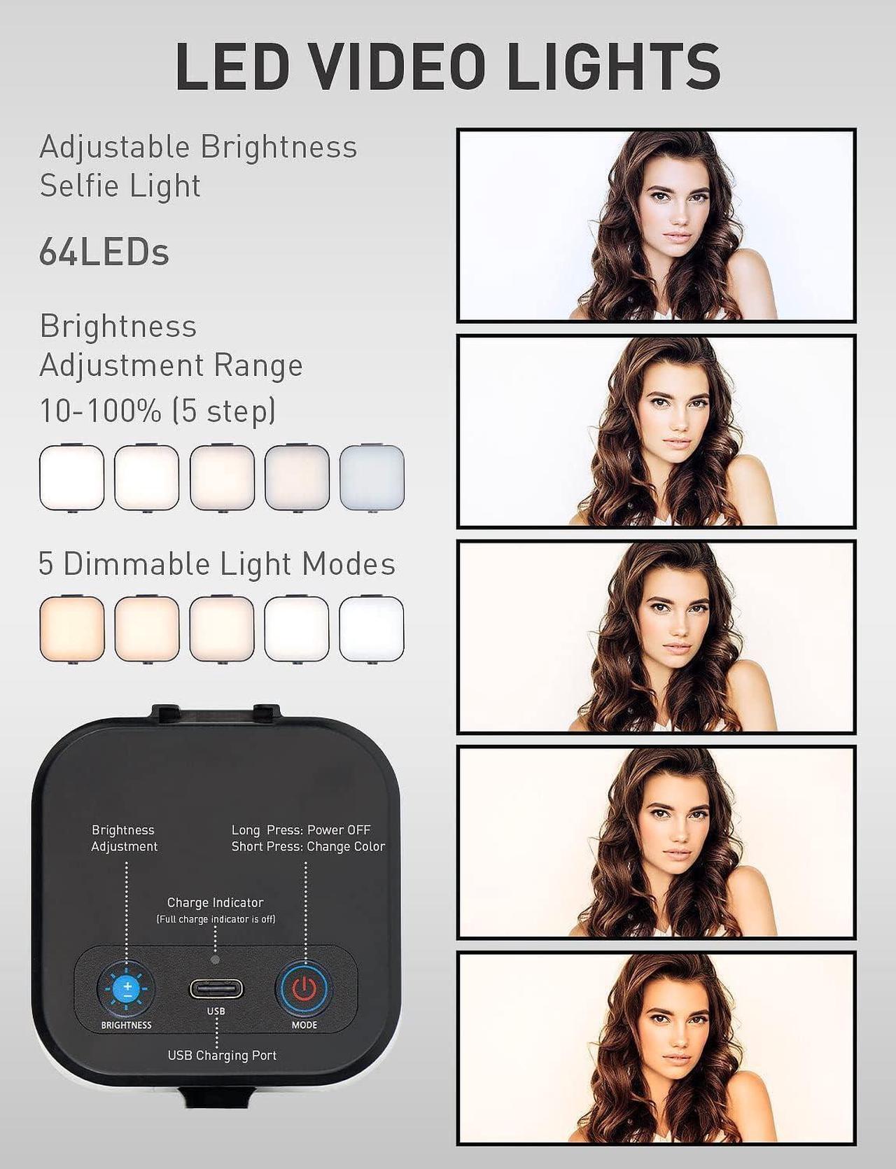 Alt view image 4 of 7 - ACNCTOP 64 LED Rechargeable Selfie Light - 5 Lighting Mode Phone Ring Light Mini Portable Clip on Fill Lights for iPhone, Cell Phone, Laptop, TikTok, Selfie, Video Conference, Camera