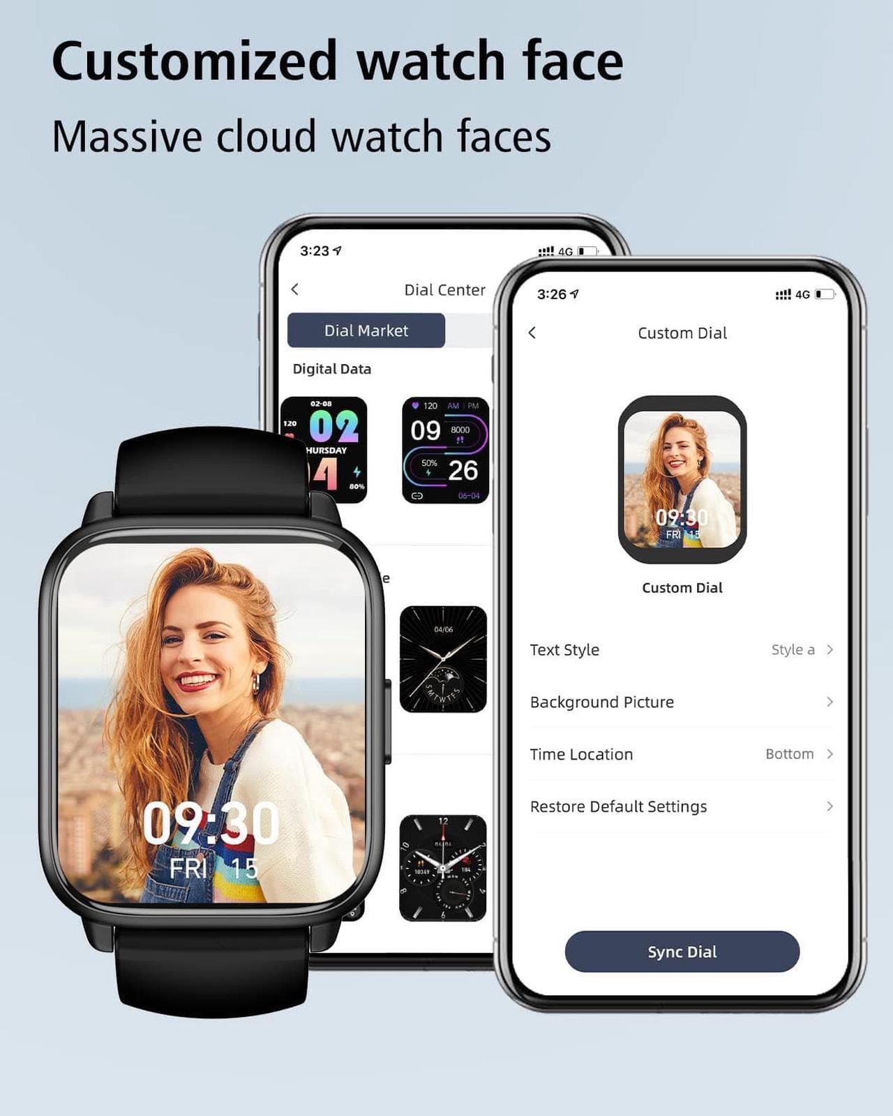 Alt view image 4 of 7 - RUIMEN Smart Watch Answer/Make Calls Fitness Watch with Spare Strap Reloj Inteligente 1.7Full Touch Smartwatchs for Women Men Heart Rate/Sleep Monitor Watch 100+ Sports IP68 Waterproof(Black)
