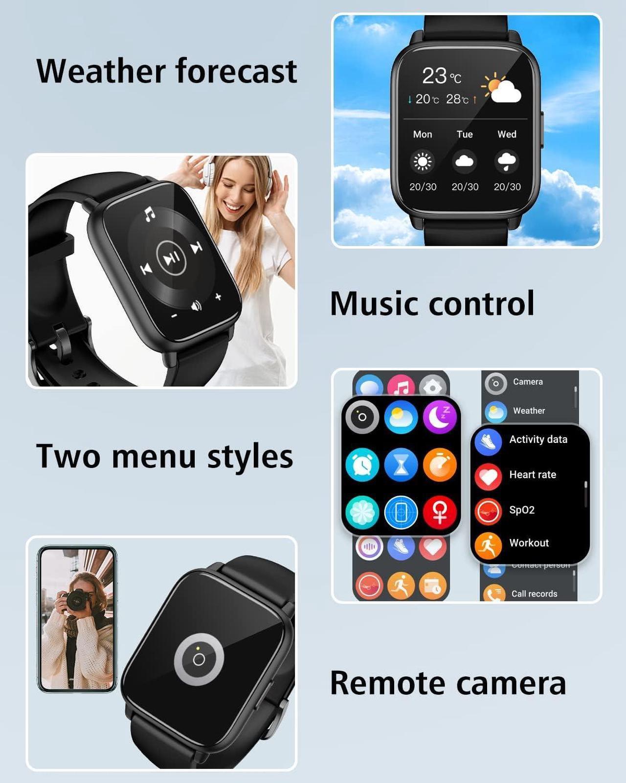 Alt view image 7 of 7 - RUIMEN Smart Watch Answer/Make Calls Fitness Watch with Spare Strap Reloj Inteligente 1.7Full Touch Smartwatchs for Women Men Heart Rate/Sleep Monitor Watch 100+ Sports IP68 Waterproof(Black)