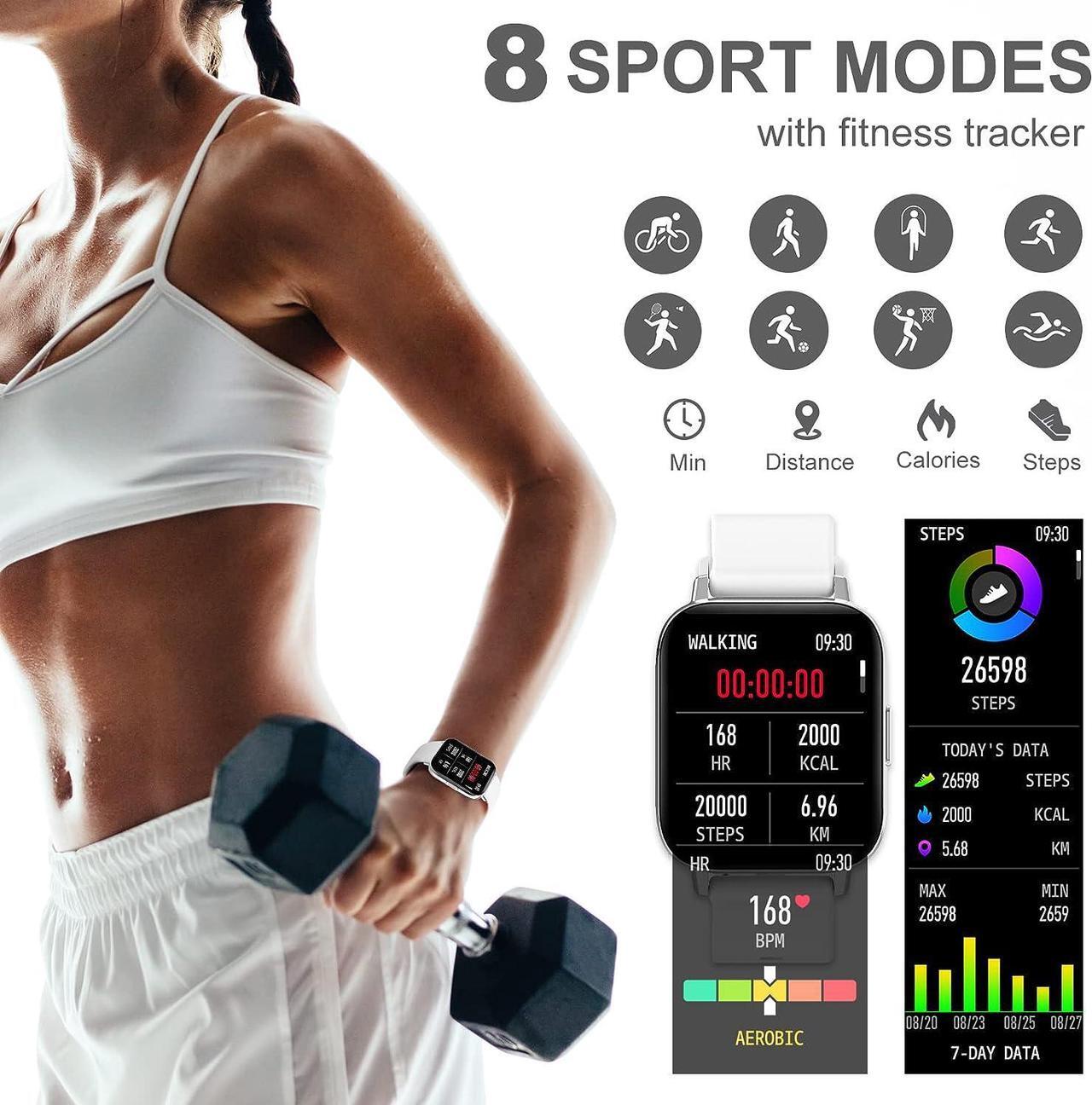 Alt view image 4 of 7 - Erkwei Smart Watch for Women(Answer Call/Dial) Waterproof Smartwatch for Android iOS Phones 1.7 Inches Fitness Tracker with Pedometer Heart Rate Sleep Monitor Digtal Watch Silver