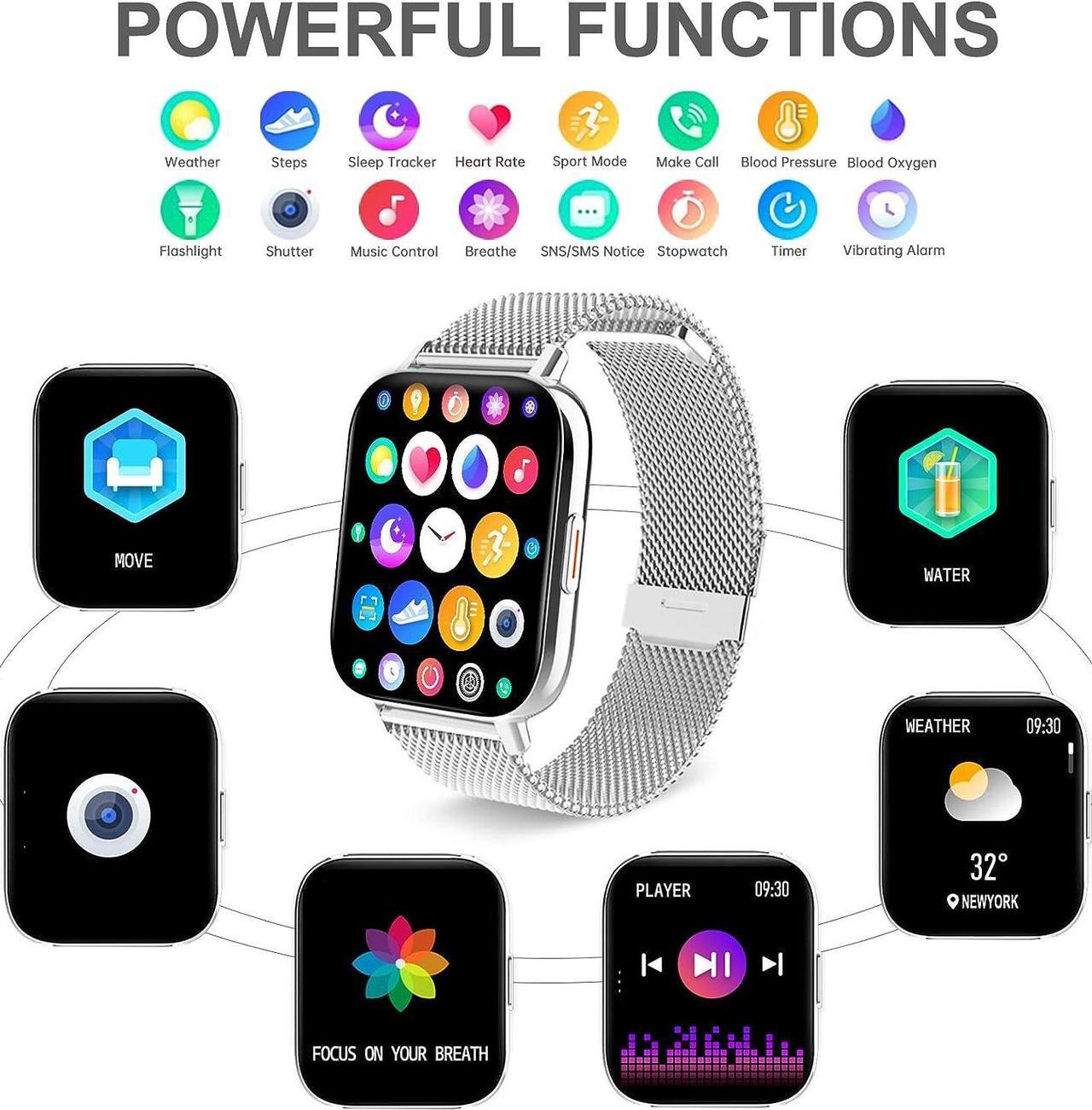 Alt view image 6 of 7 - Erkwei Smart Watch for Women(Answer Call/Dial) Waterproof Smartwatch for Android iOS Phones 1.7 Inches Fitness Tracker with Pedometer Heart Rate Sleep Monitor Digtal Watch Silver