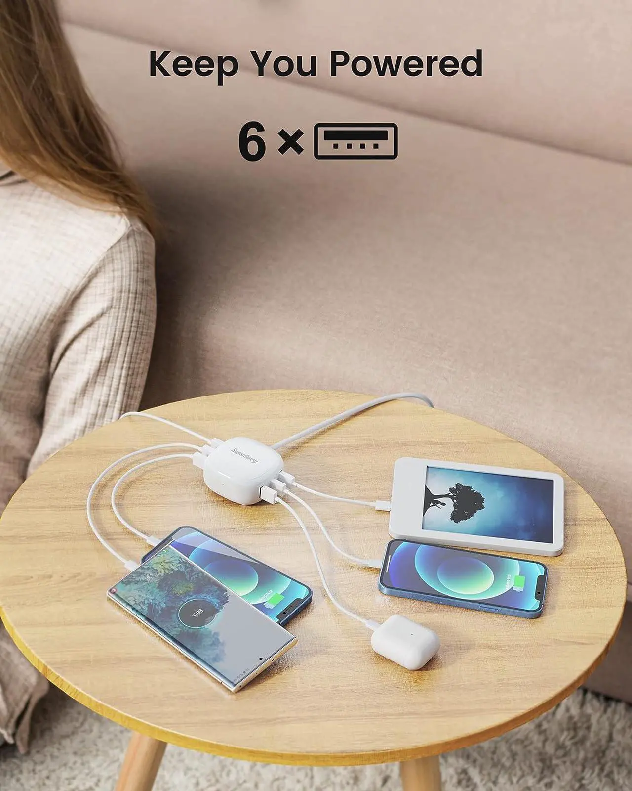 Alt view image 2 of 7 - SUPERDANNY 6-Port USB Charger, 40W 8A Mini USB Charging Station, Charging Station for Multiple Devices, 4ft Cable, Compatible with iPhone, iPad, Galaxy, Pixel, for Travel, Cruise, White