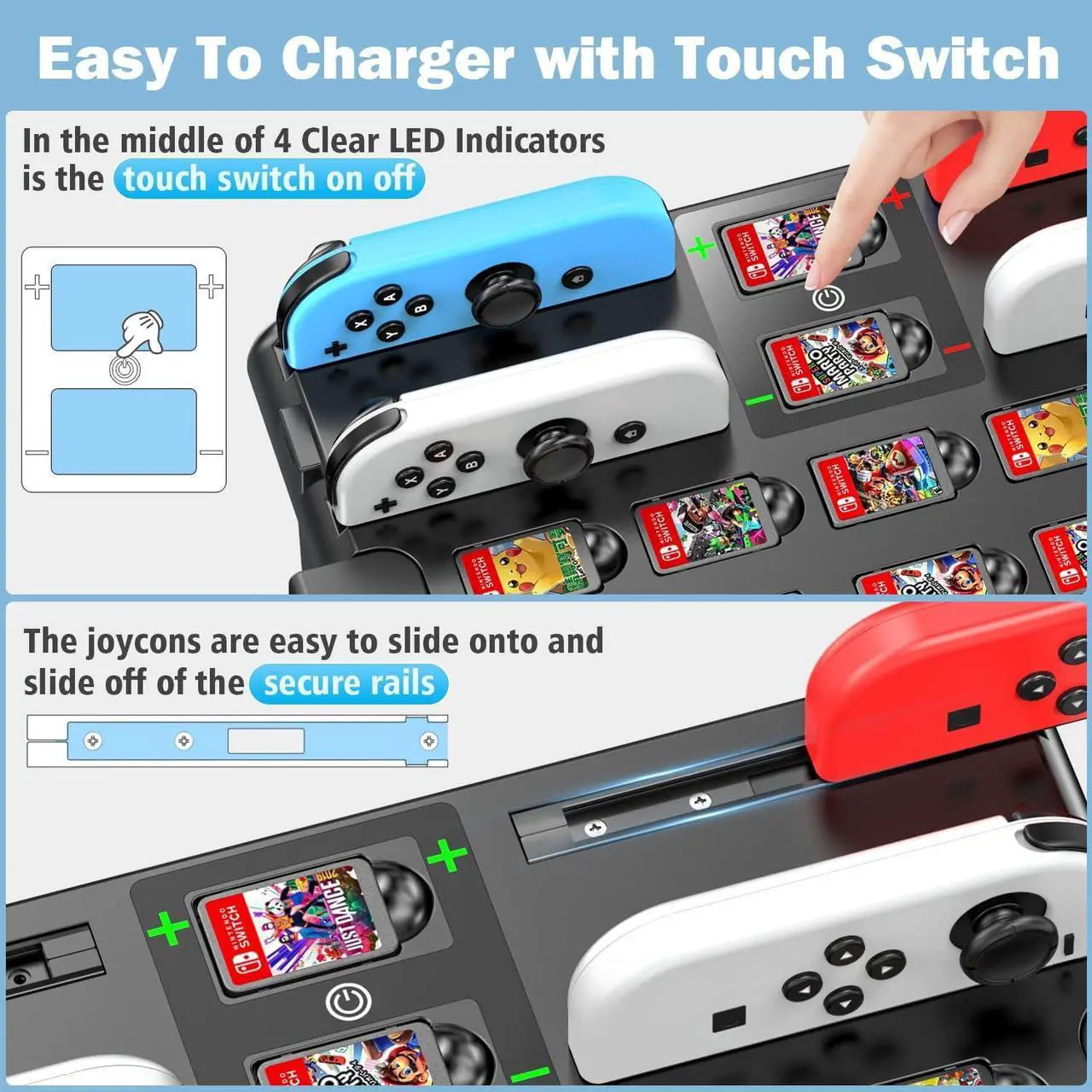 Alt view image 2 of 6 - Switch Games Organizer Station with Controller Charger, Charging Dock for Nintendo Switch & OLED Joycons, Kytok Switch Storage and Organizer for Games, TV Dock, Pro Controller, Accessories Kit