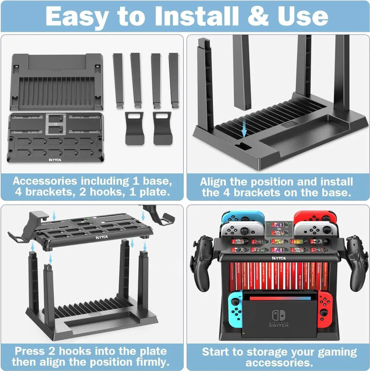 Alt view image 3 of 6 - Switch Games Organizer Station with Controller Charger, Charging Dock for Nintendo Switch & OLED Joycons, Kytok Switch Storage and Organizer for Games, TV Dock, Pro Controller, Accessories Kit