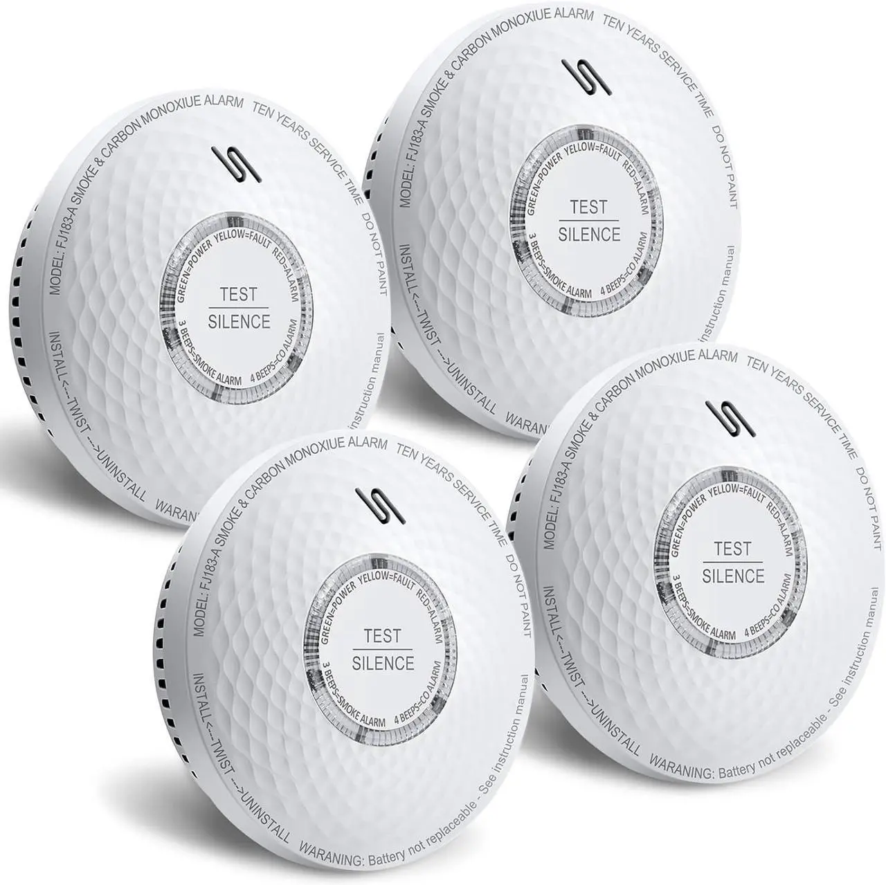 Main image of Smoke and Carbon Monoxide Detector, Dual Sensor Smoke CO Alarm with Built-in Battery and Silence Function,FJ183-A,4 Packs