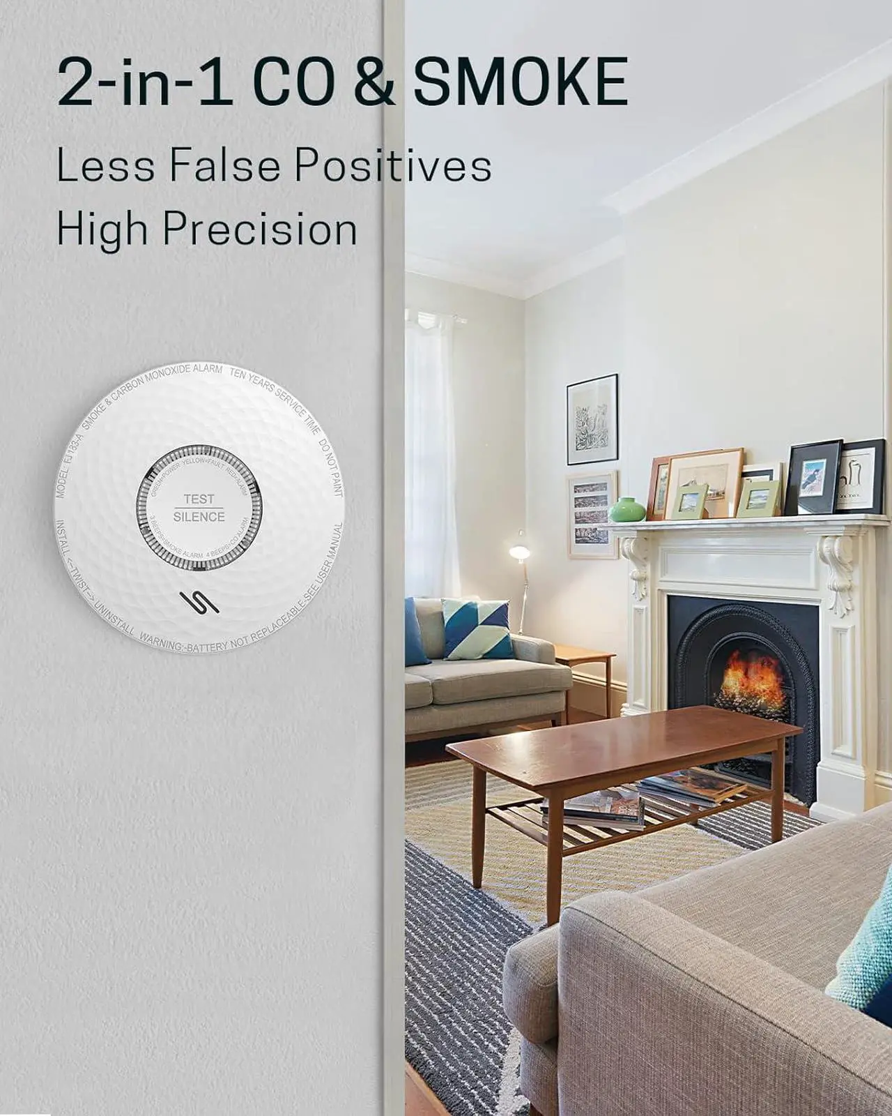 Alt view image 2 of 7 - Smoke and Carbon Monoxide Detector, Dual Sensor Smoke CO Alarm with Built-in Battery and Silence Function,FJ183-A,4 Packs