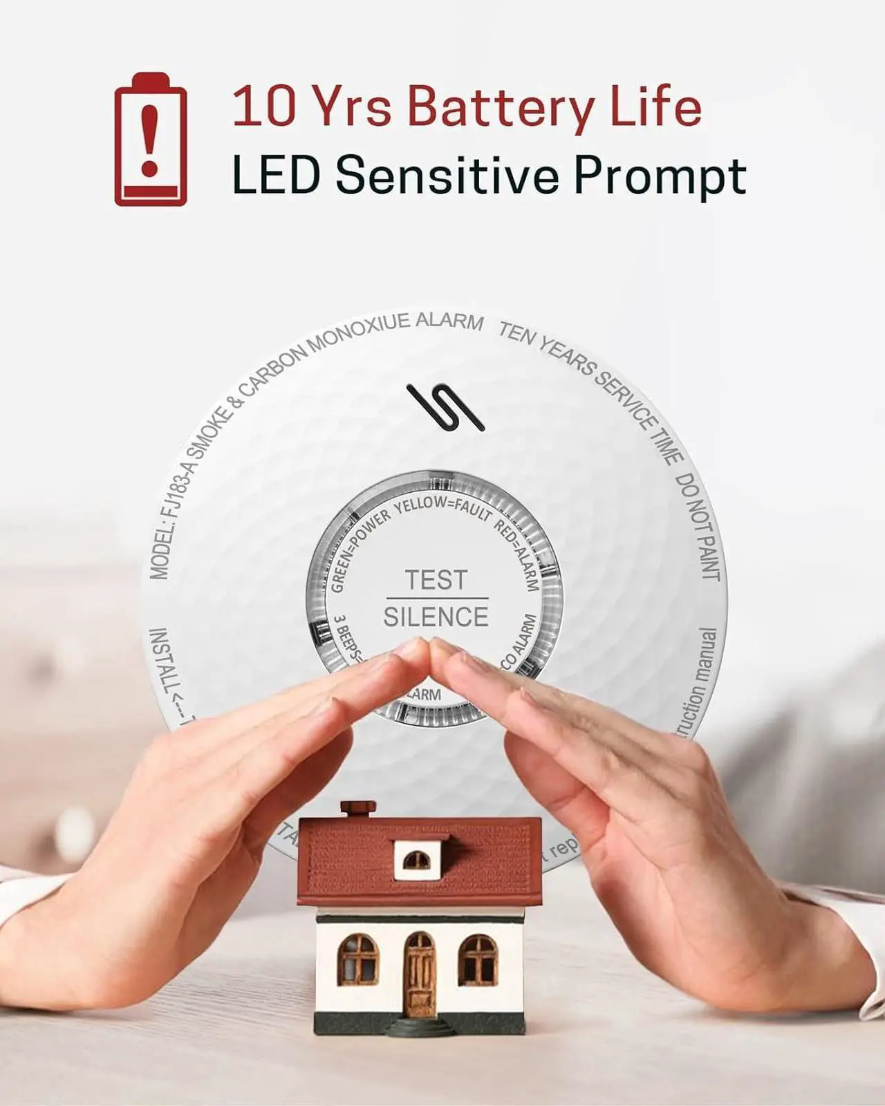Alt view image 3 of 7 - Smoke and Carbon Monoxide Detector, Dual Sensor Smoke CO Alarm with Built-in Battery and Silence Function,FJ183-A,4 Packs