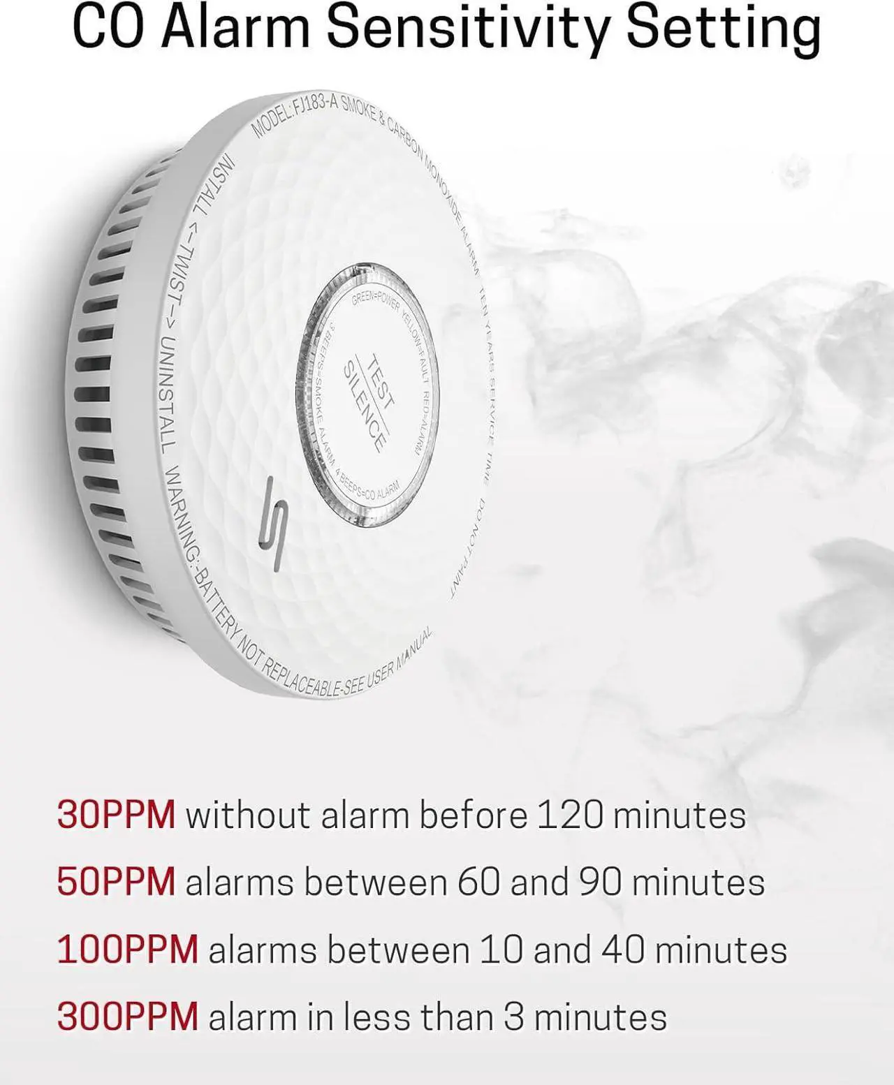 Alt view image 5 of 7 - Smoke and Carbon Monoxide Detector, Dual Sensor Smoke CO Alarm with Built-in Battery and Silence Function,FJ183-A,4 Packs