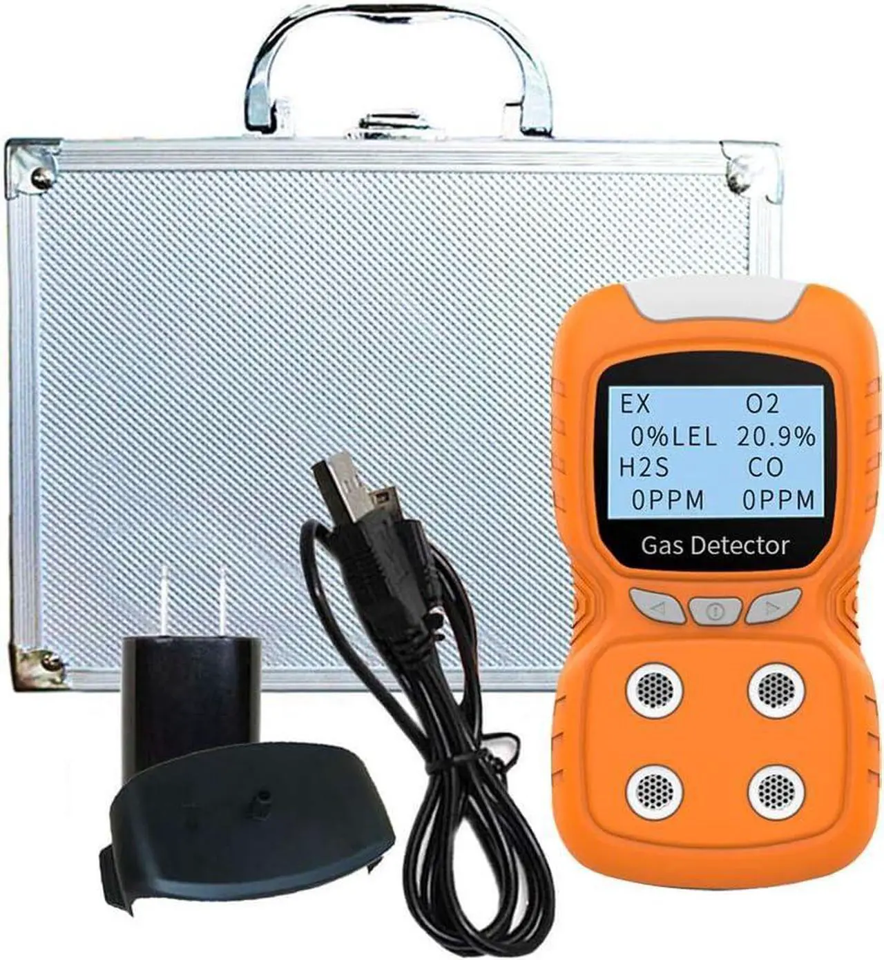 Alt view image 4 of 7 - Portable Gas Detector, Gas Clip 4 Gas Monitor Meter Tester Analyzer, Rechargeable LCD Display Sound Light Shock Air Quality Tester, 2 Year Detector