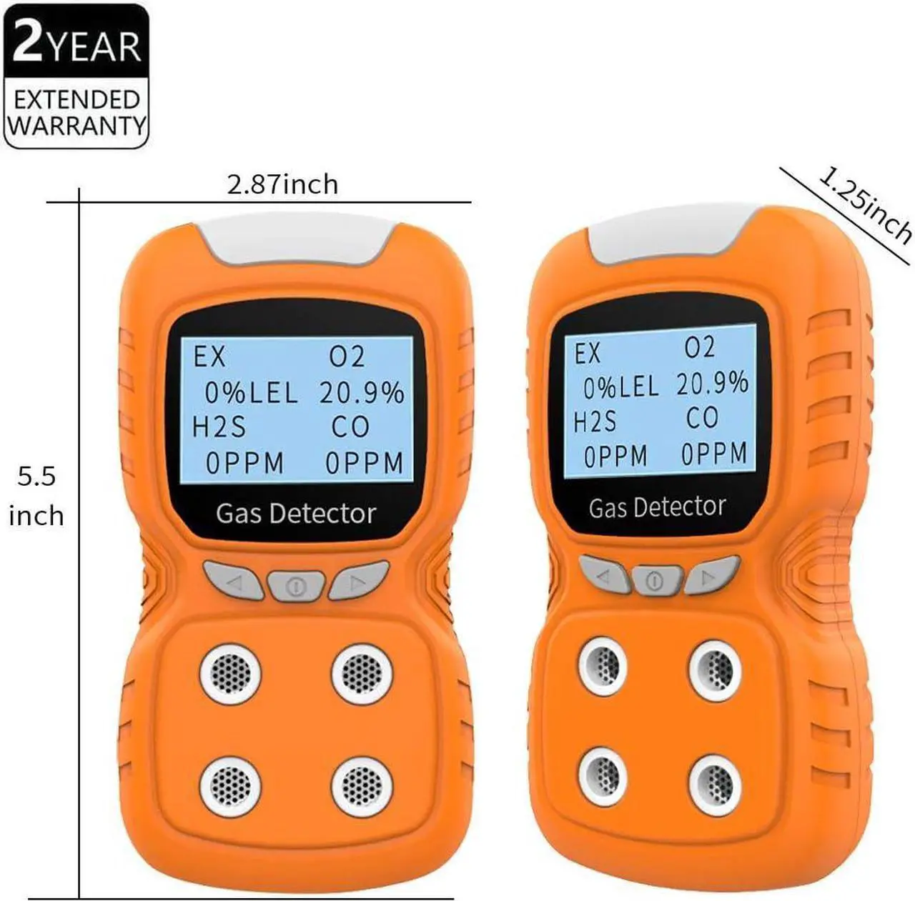 Alt view image 2 of 7 - Portable Gas Detector, Gas Clip 4 Gas Monitor Meter Tester Analyzer, Rechargeable LCD Display Sound Light Shock Air Quality Tester, 2 Year Detector