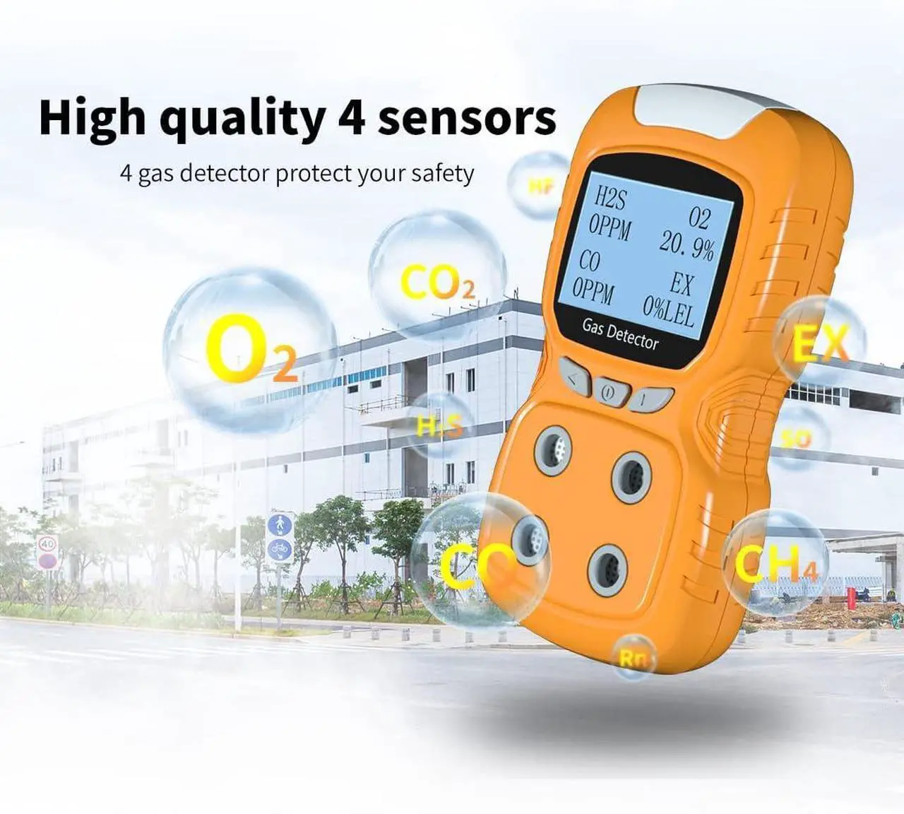 Alt view image 6 of 7 - Portable Gas Detector, Gas Clip 4 Gas Monitor Meter Tester Analyzer, Rechargeable LCD Display Sound Light Shock Air Quality Tester, 2 Year Detector