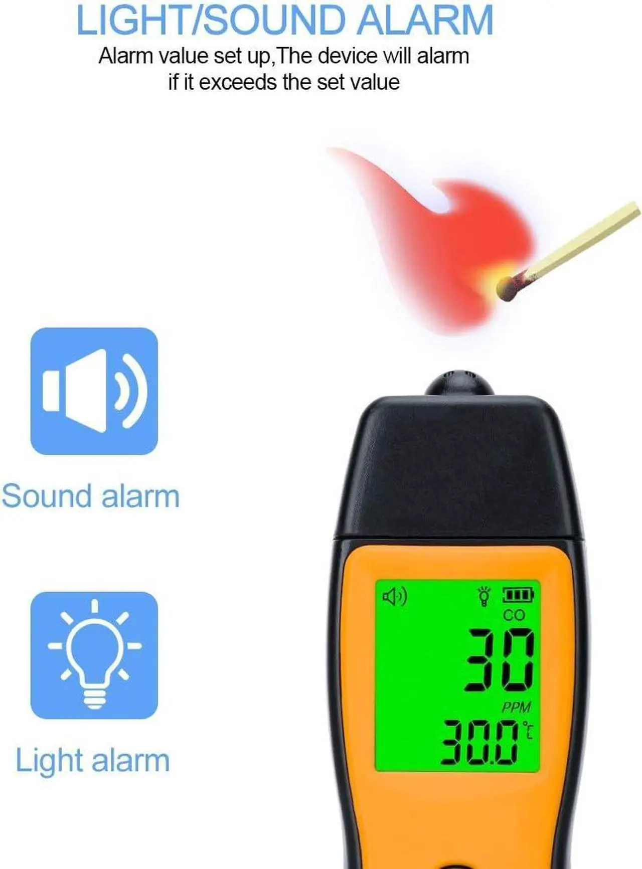 Alt view image 4 of 7 - Handheld Carbon Monoxide Meter, Portable Carbon Monoxide Detector, Professional-Grade CO Gas Tester with LCD Backlit Display, 0-1000PPM Range for Industrial and Home (Battery Not Included)
