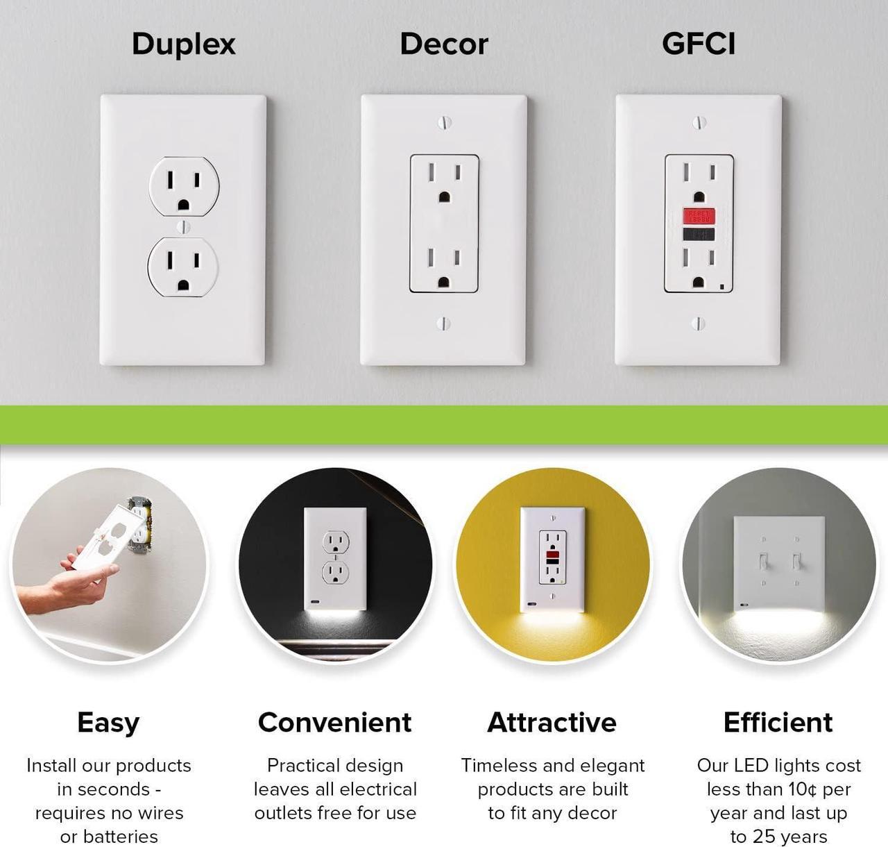 Alt view image 7 of 7 - SnapPower GuideLight 2 Outlet Cover - Replaces Plug-In Night Light - Electrical Receptacle Wall Plate With LED Night Lights - Auto On/Off Sensor - (Duplex, White)