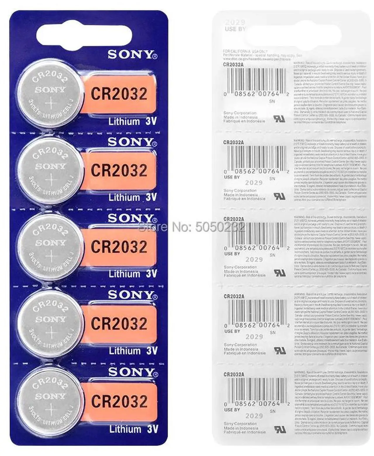 Alt view image 5 of 6 - 5pcs For SONY CR2032 Lithium Button Coin Cell Batteries 3V CR 2032 DL2032 ECR2032 BR2032 Battery For Watch Electronic Remote