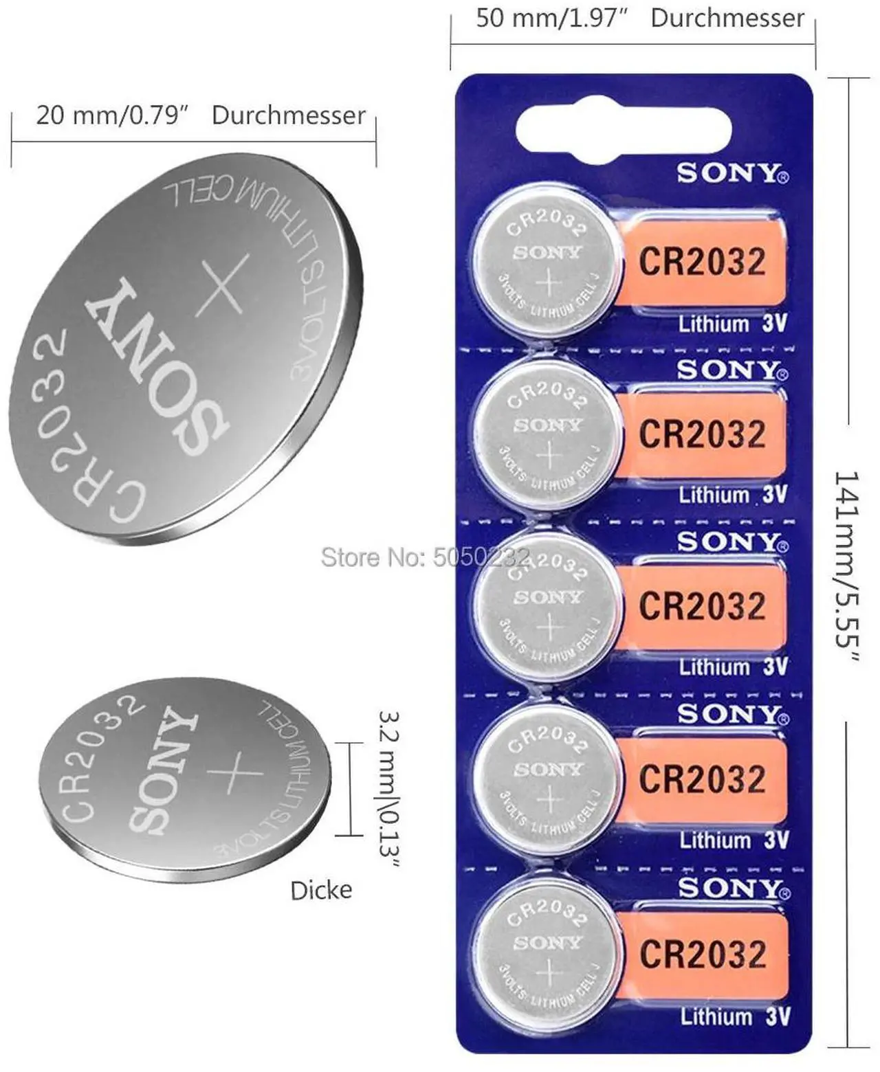 Alt view image 2 of 6 - 5pcs For SONY CR2032 Lithium Button Coin Cell Batteries 3V CR 2032 DL2032 ECR2032 BR2032 Battery For Watch Electronic Remote