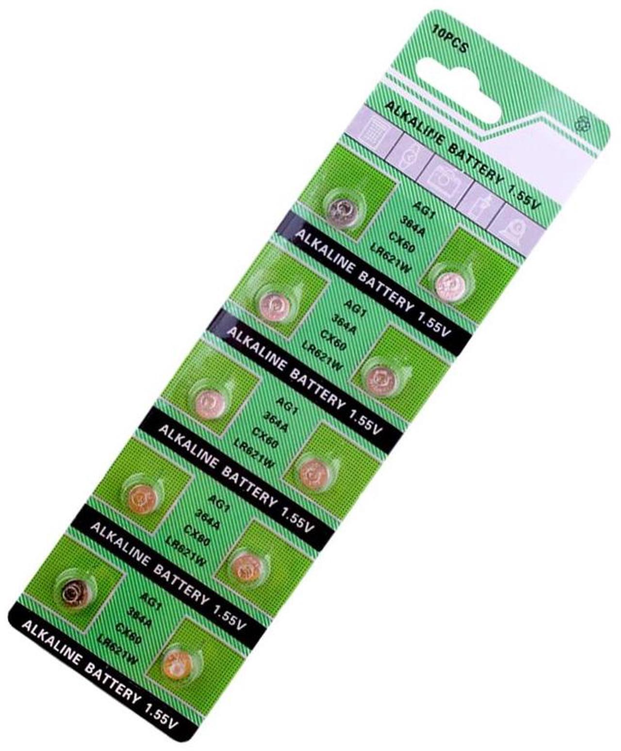 Alt view image 5 of 6 - 10pcs 1.55V AG1 LR621 SR621 164 Button Battery LR621W CX60 364A Cell Coin Alkaline Batteries TR621SW For Watch Toys Calculators