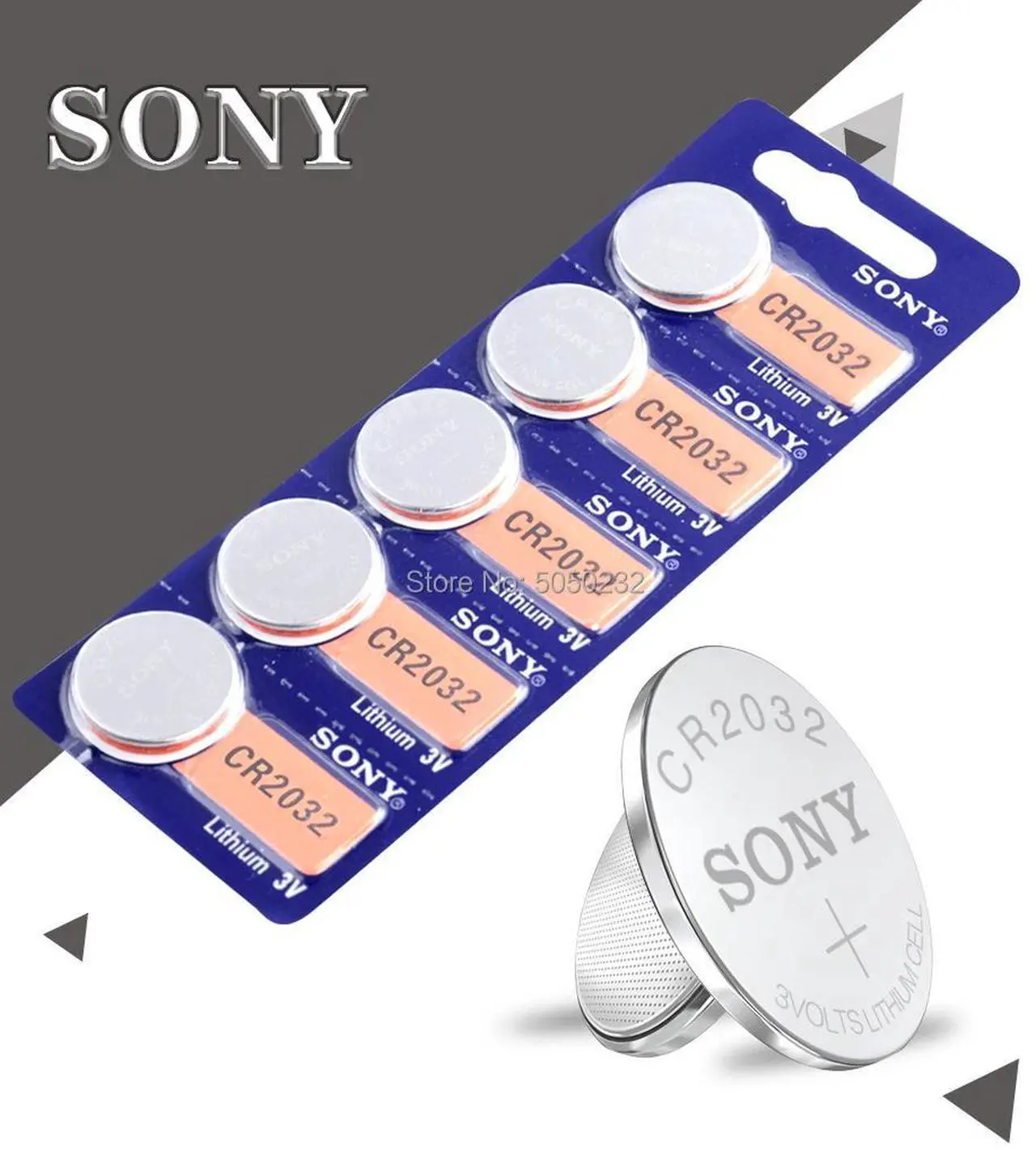Alt view image 3 of 6 - 5pcs For SONY CR2032 Lithium Button Coin Cell Batteries 3V CR 2032 DL2032 ECR2032 BR2032 Battery For Watch Electronic Remote