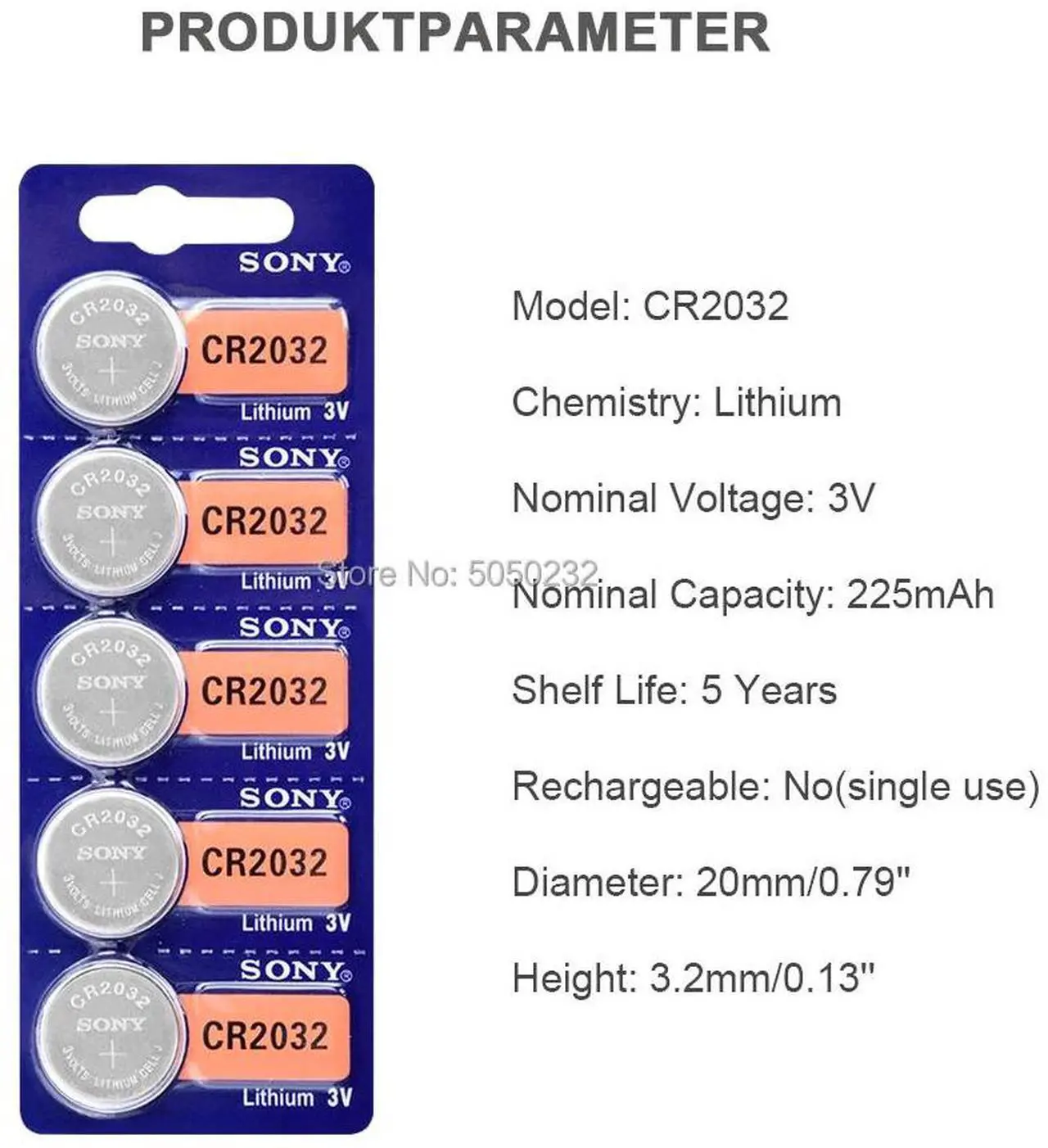 Alt view image 4 of 6 - 5pcs For SONY CR2032 Lithium Button Coin Cell Batteries 3V CR 2032 DL2032 ECR2032 BR2032 Battery For Watch Electronic Remote