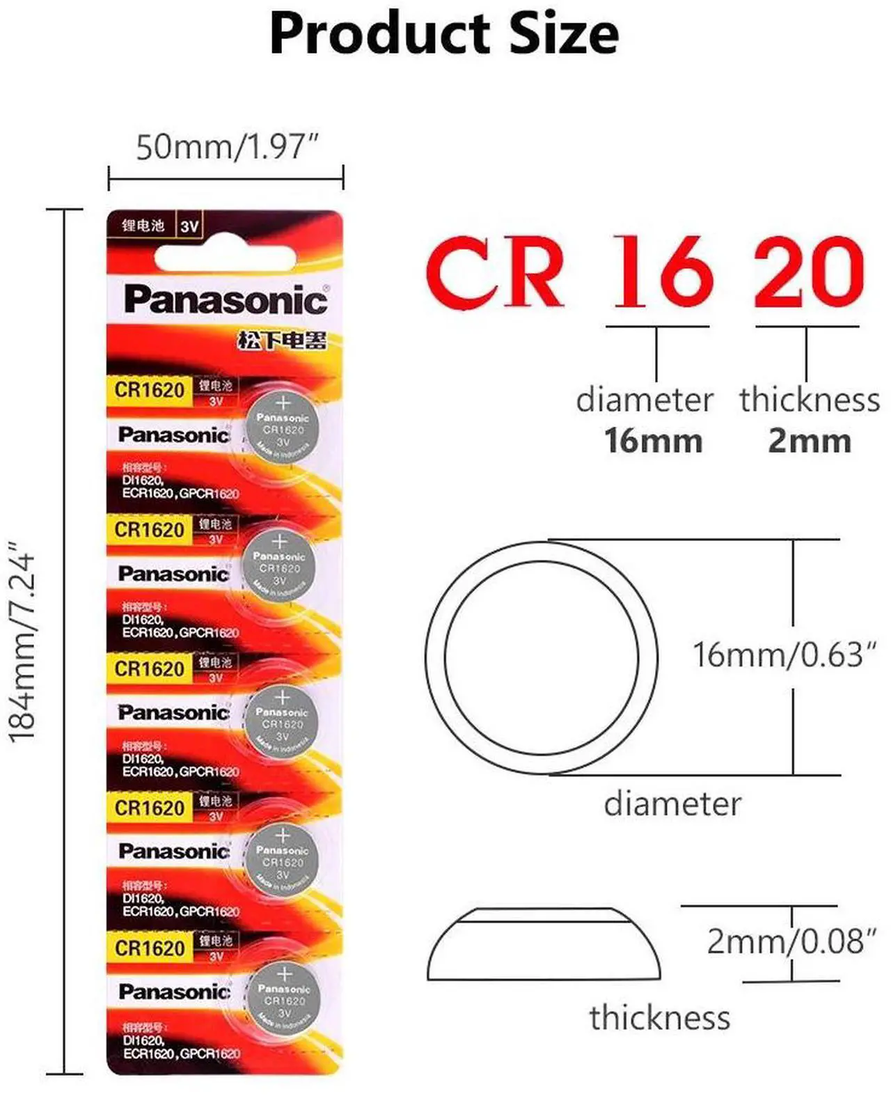 Alt view image 3 of 6 - Cr1620 CR 1620 Battery 5pcs 3v Button Cell Coin Lithium Batteries For Watch Car Toy ECR1620 LM1620 DL1620 5009LC KCR1620 BR1620