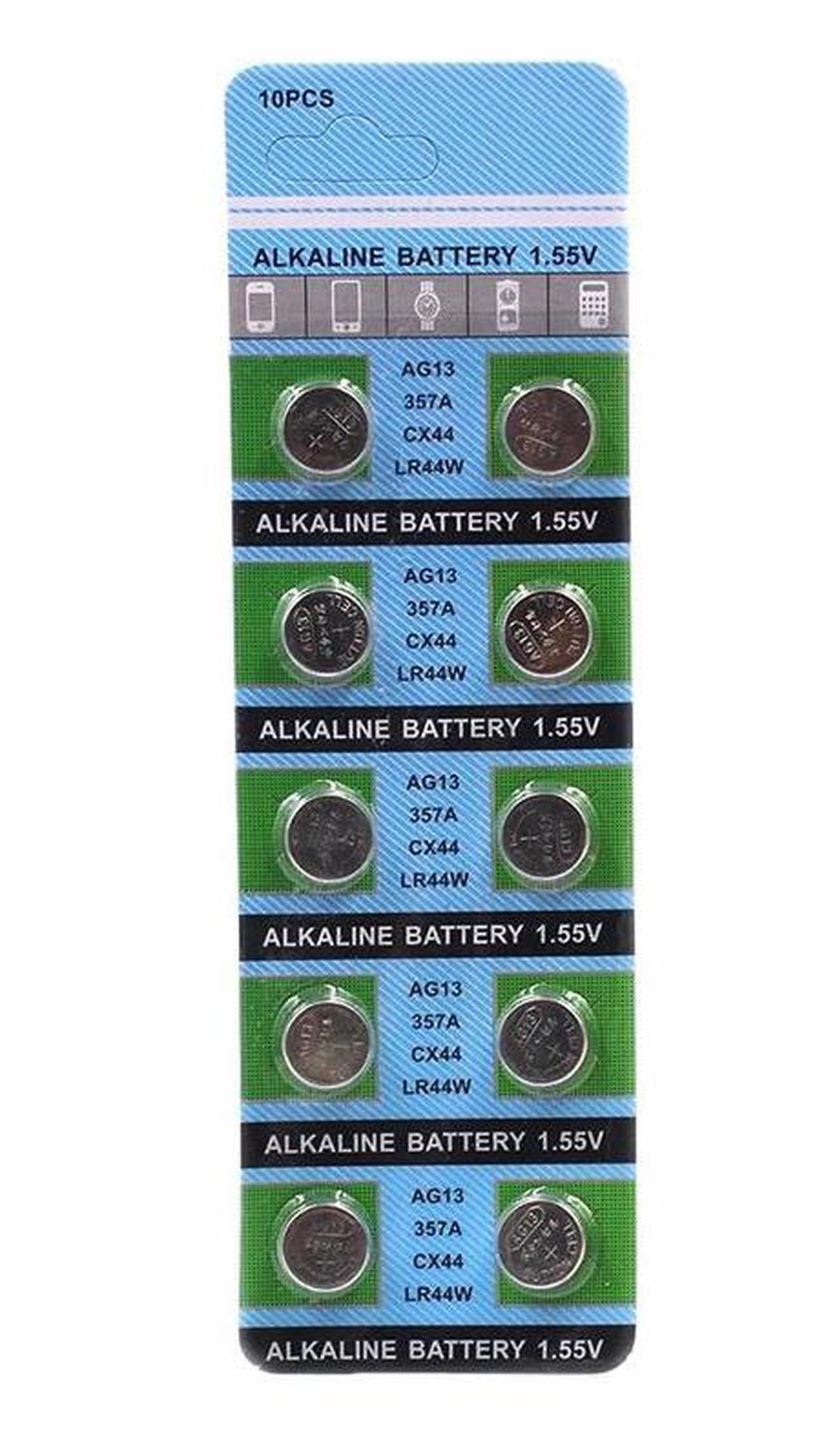 Alt view image 2 of 6 - 10pcs 1.5V AG13 Battery LR44 L1154 RW82 RW42 SR1154 SP76 A76 357A Ag13 Pila Lr44 SR44 AG 13 Alkaline Button Cell Coin Battery