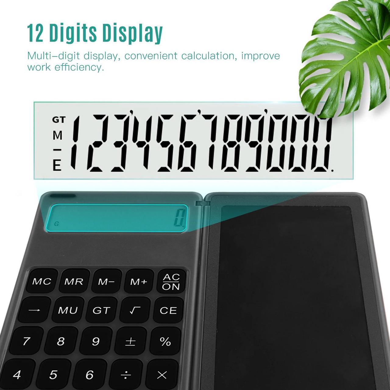 Alt view image 3 of 6 - Foldable Calculator & 6 Inch LCD Writing Tablet Digital Drawing Pad 12 Digits Display with Stylus Pen Erase Button Lock Function