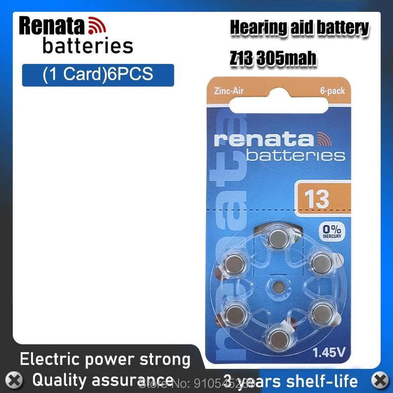 Main image of 1pack(6PCS) RENATA A13 13A ZA13 13 PR48 1.45V Advanced Hearing Aid Batteries CIC Ear Care Button Cell Battery