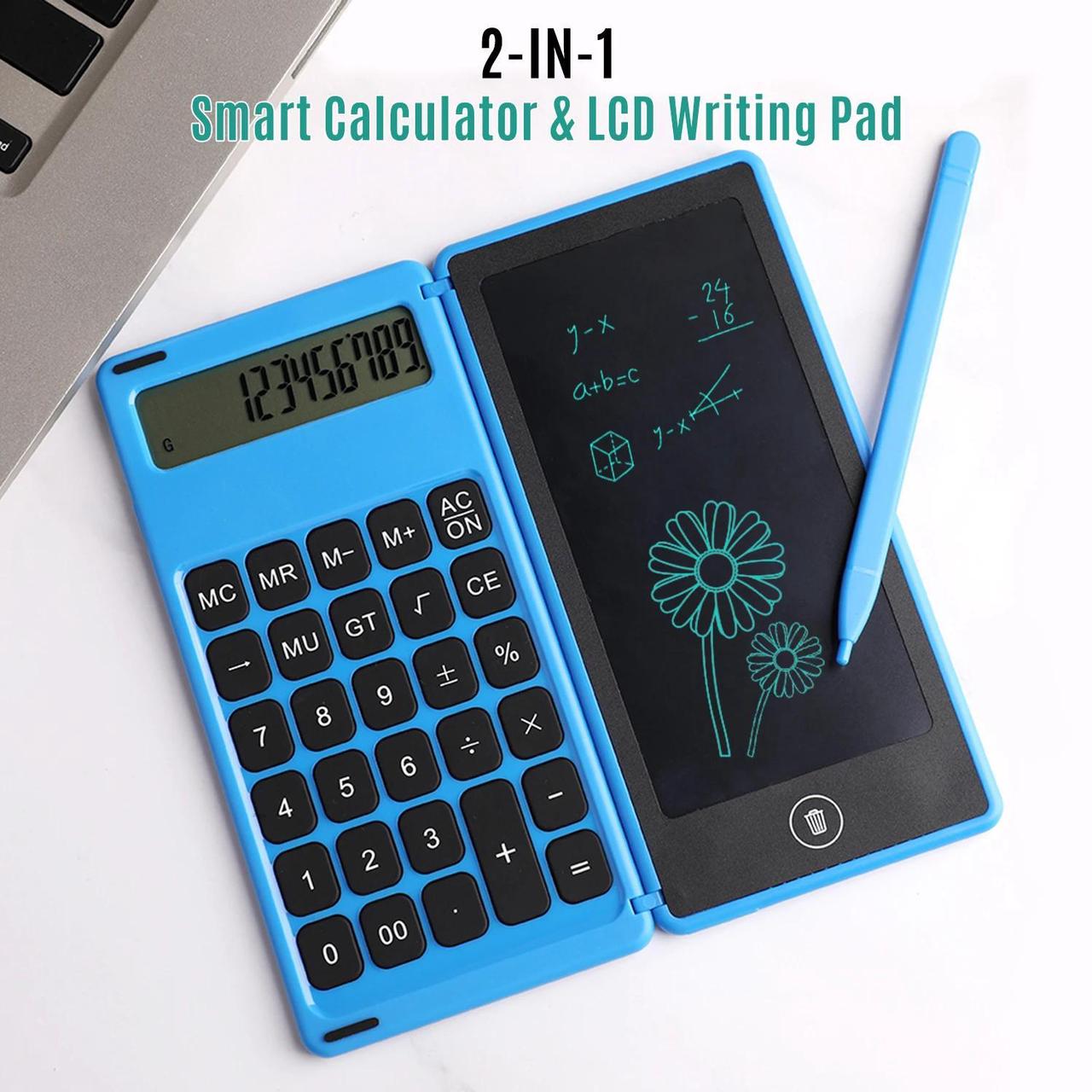 Alt view image 4 of 6 - Foldable Calculator & 6 Inch LCD Writing Tablet Digital Drawing Pad 12 Digits Display with Stylus Pen Erase Button Lock Function