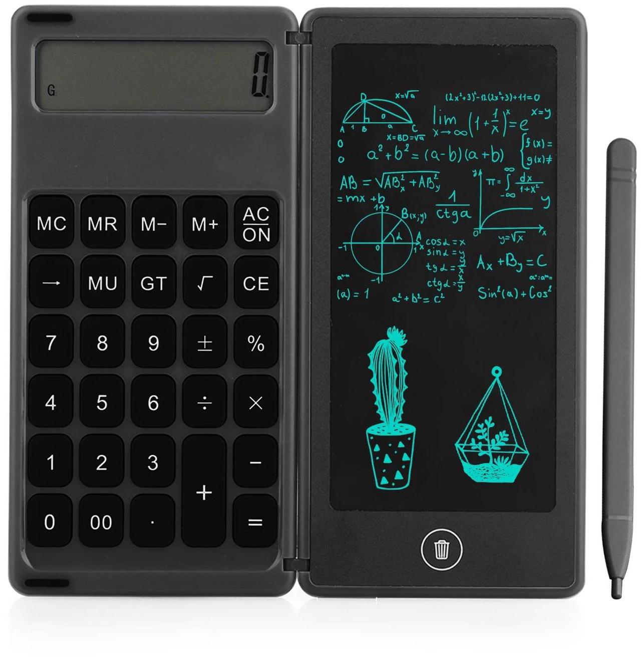 Main image of Foldable Calculator & 6 Inch LCD Writing Tablet Digital Drawing Pad 12 Digits Display with Stylus Pen Erase Button Lock Function