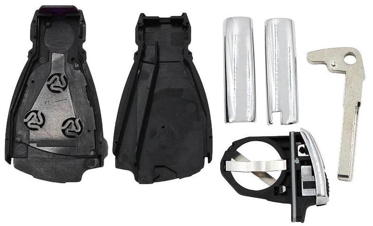 Alt view image 6 of 6 - 3 Button Silver Side Modified Folding Remote Key Shell Case Flip Key Housing Cover for Mercedes-Benz CLS C E S + Battery Holder