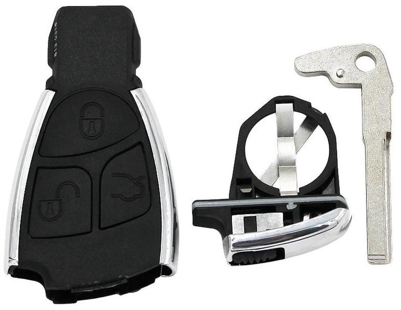 Alt view image 5 of 6 - 3 Button Silver Side Modified Folding Remote Key Shell Case Flip Key Housing Cover for Mercedes-Benz CLS C E S + Battery Holder