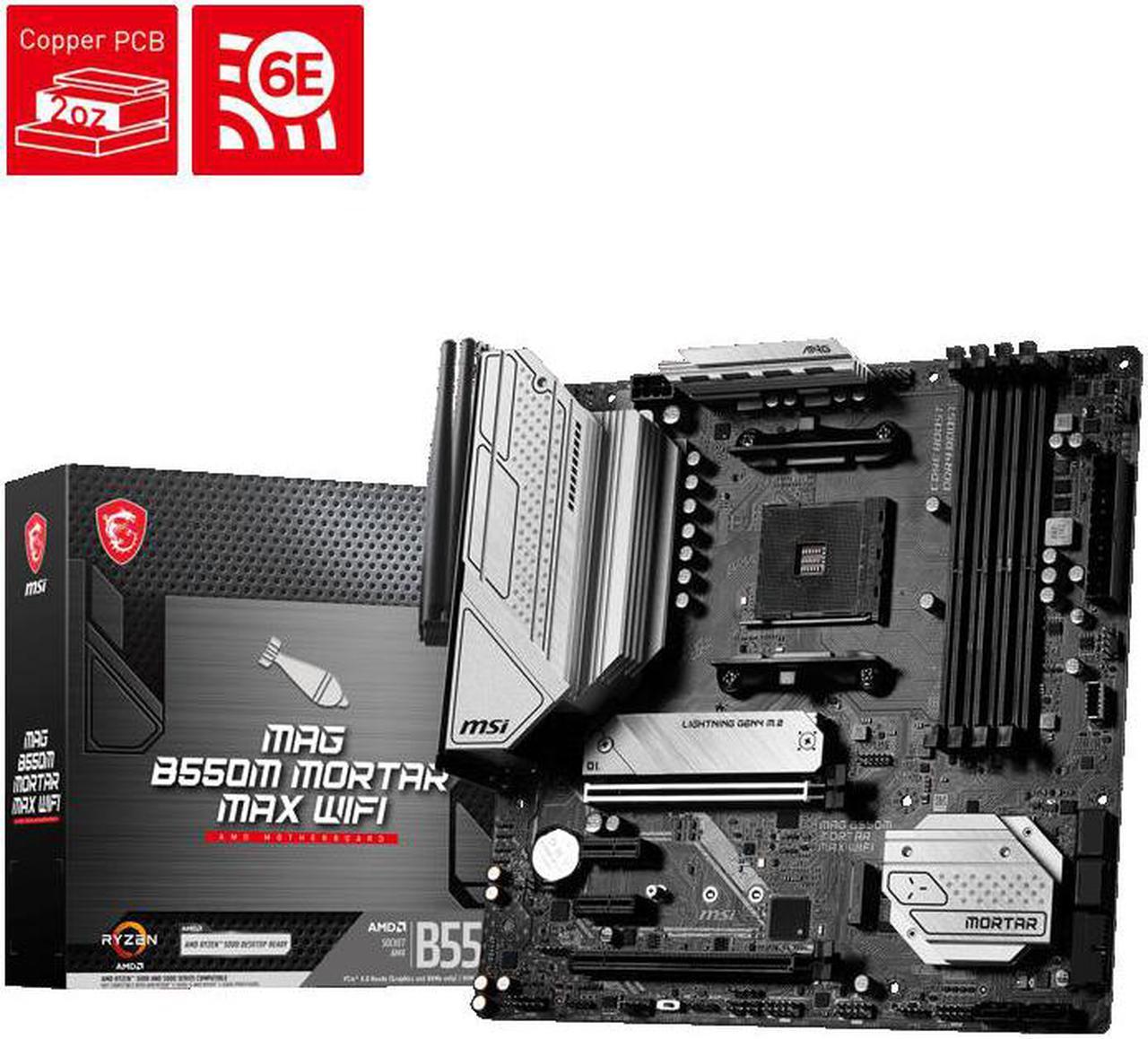 MSI MAG B550M MORTAR MAX WIFI Micro ATX Motherboard, MSI AM4 AMD Motherboard, AMD B550 SATA 6Gb/s  PCIe 4.0  DDR4 Wi-Fi 6E,  Micro ATX AMD Motherboard