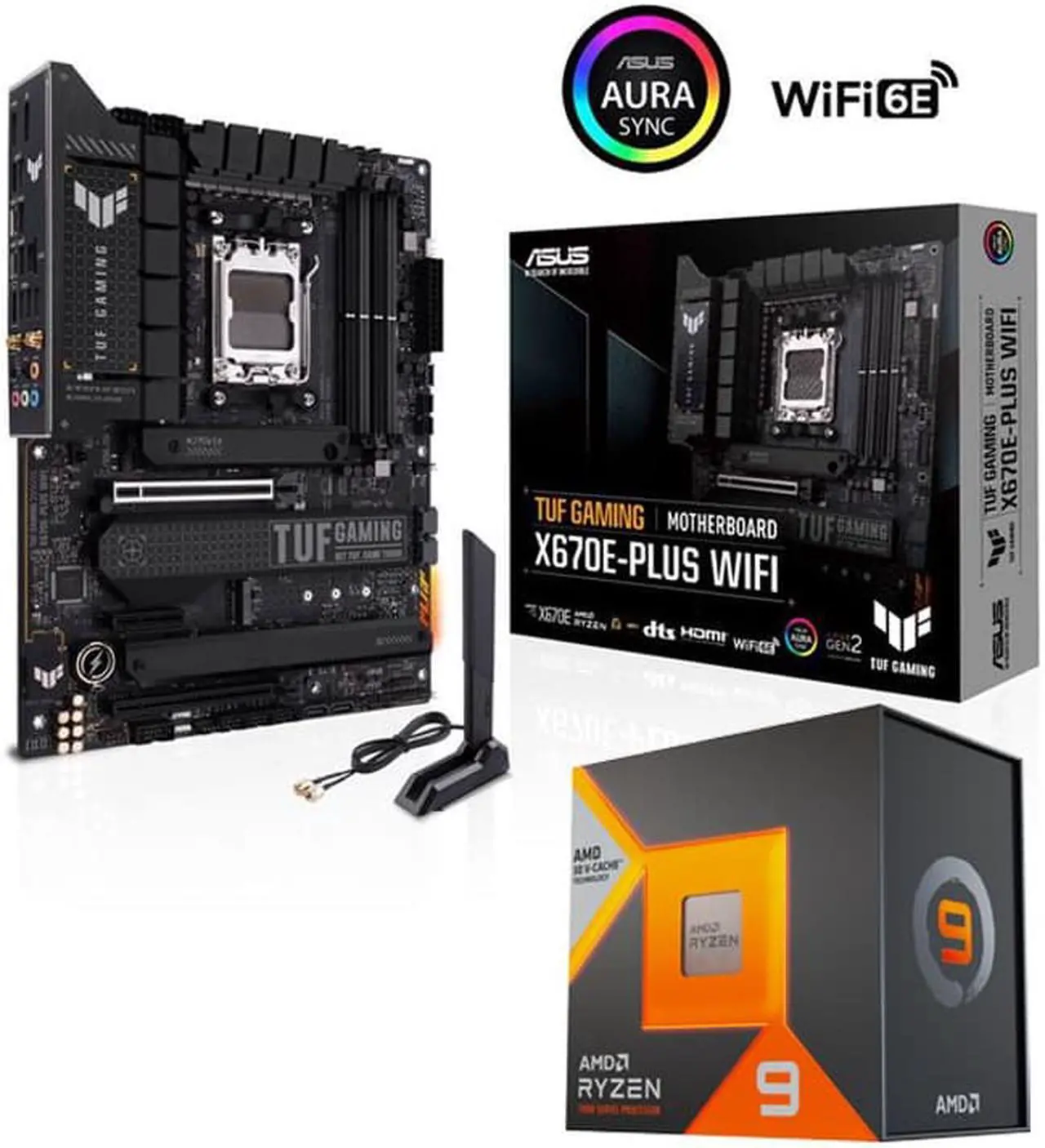 Main image of AMD Ryzen 9 7900X3D - Ryzen 9 7000 Series 12-Core 4.4 GHz Socket AM5 120W Desktop Processor ASUS TUF GAMING X670E-PLUS WIFI 6E Socket AM5 (LGA 1718) Ryzen 7000 ATX Gaming Motherboard Combo