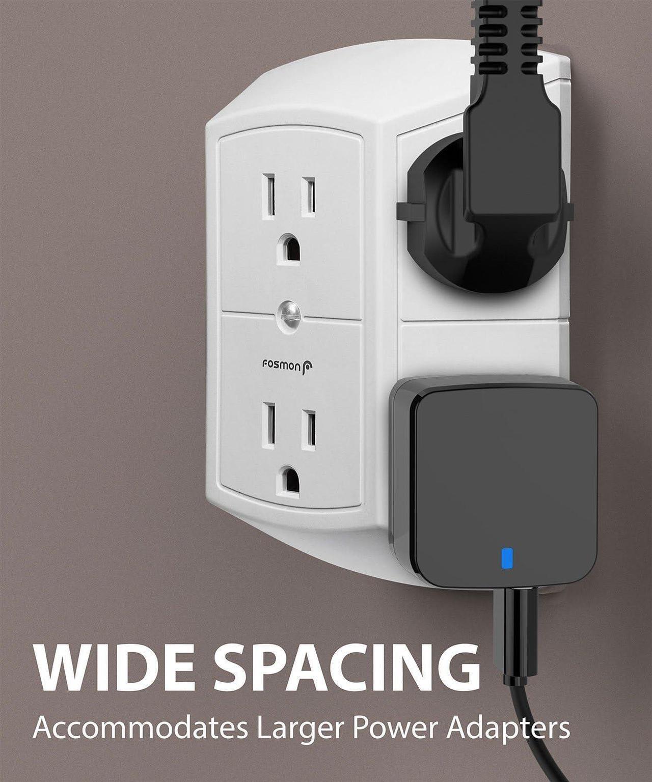Alt view image 6 of 7 - Fosmon 6-Outlet Wall Plug, Six Plug Outlet Adapter, Multiple 6 Way Wall Plug Extender for Travel, Cruise, Dorm, Home and Office, 15A 125V 1875W, 3 Prong, 2 Pack