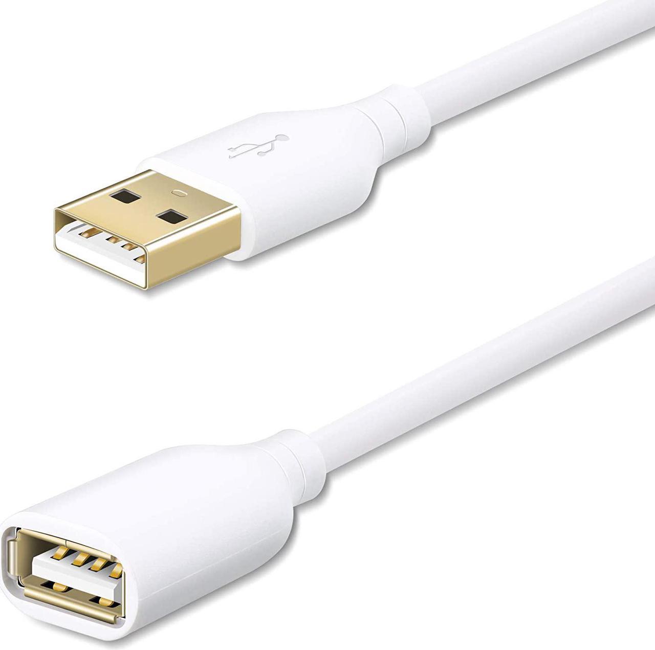 Fasgear USB 2.0 Extension Cable: 16.5ft/5m USB 2.0 Type A Male to Female Extension Cord Data Transfer Extender with Gold-Plated Connector for USB Flash Drive/Hard Drive/Mouse/Printer (White)